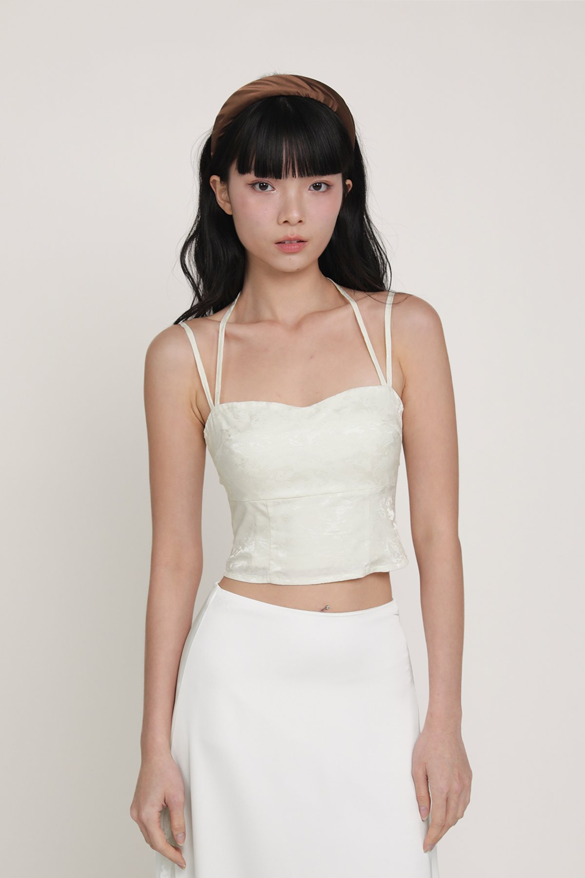 Alyssa Halter Padded Top (Cream Jacquard)