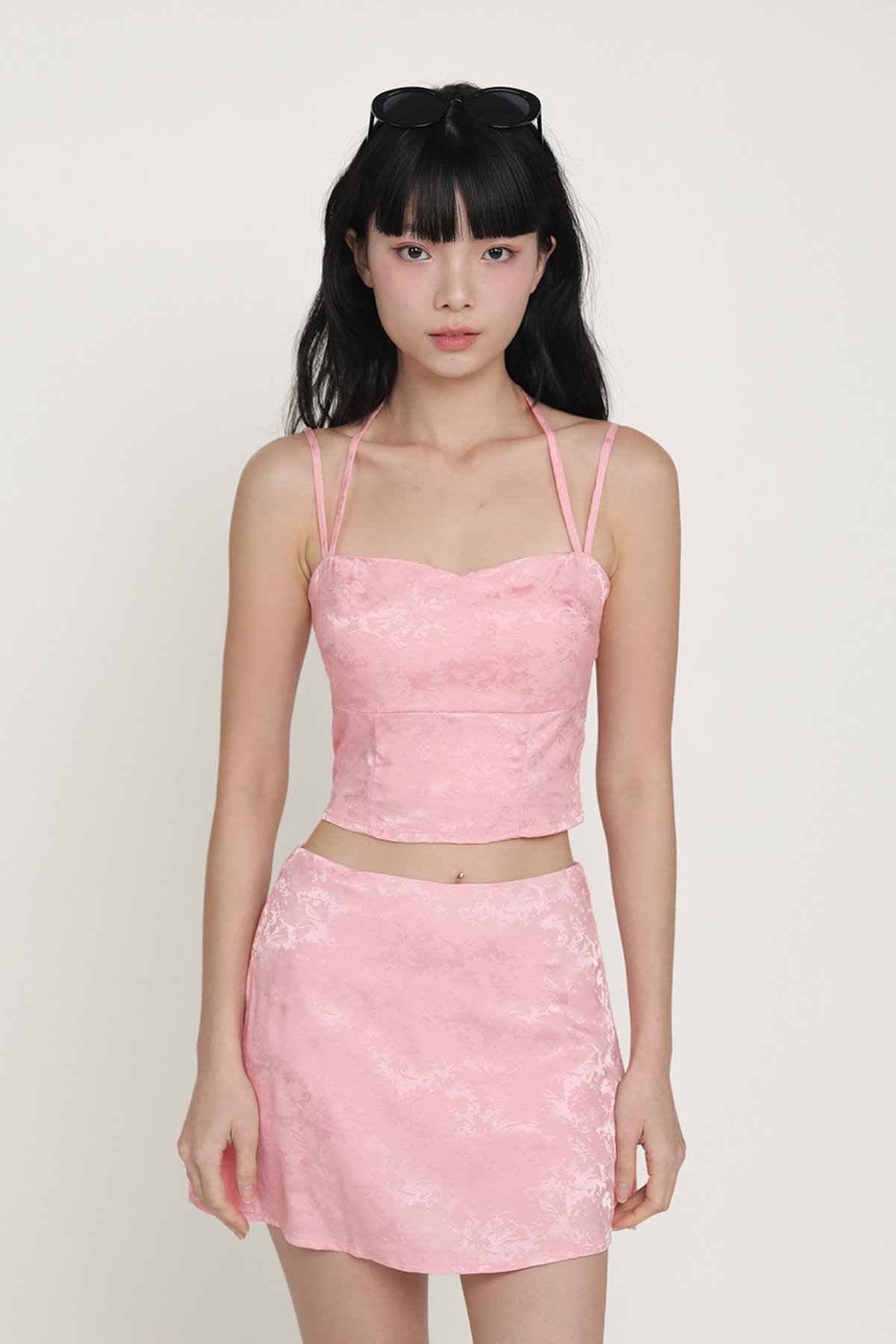 Alyssa Halter Padded Top (Pink Jacquard)