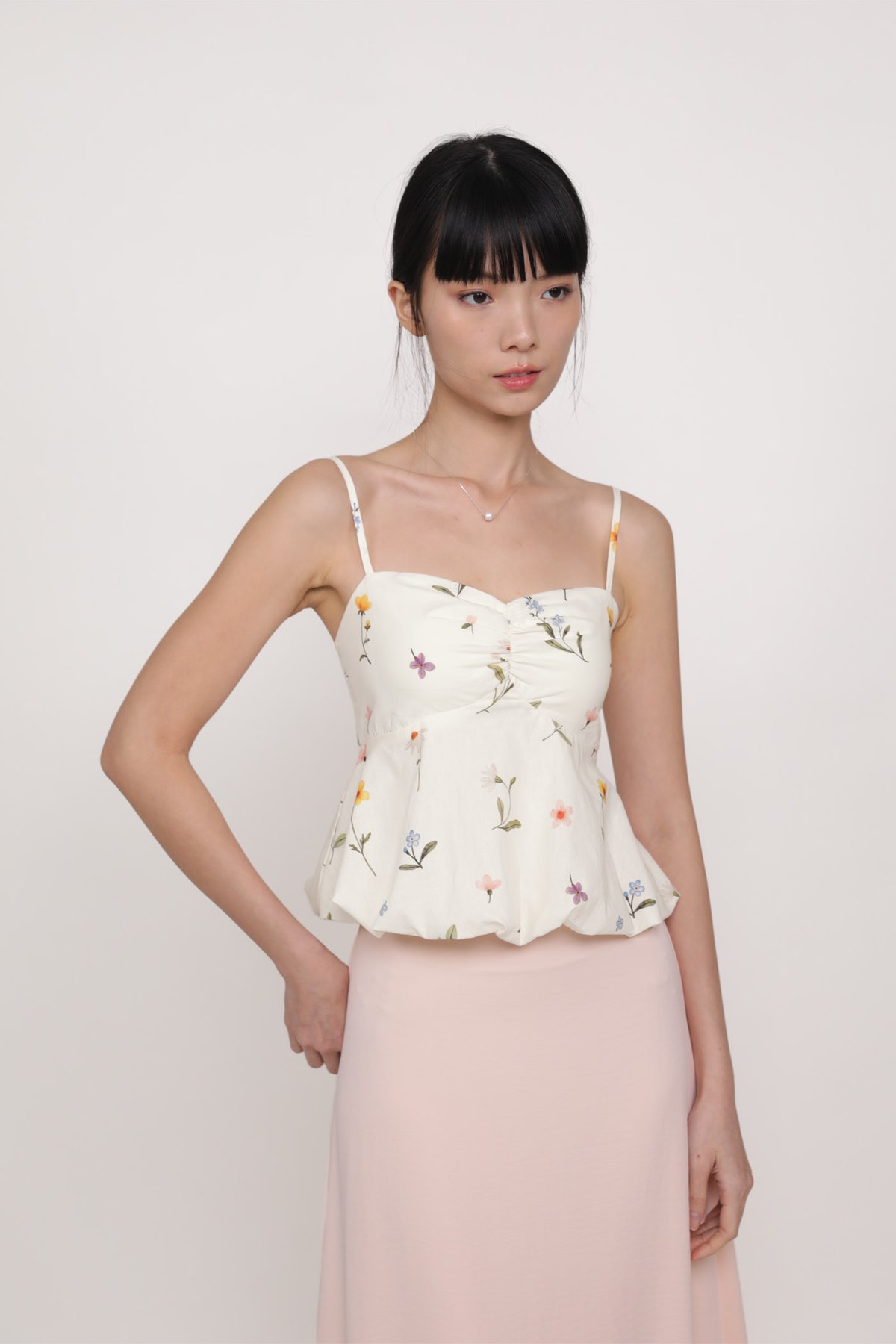 Annabelle Bustier Balloon Hem Padded Top (Watercolour Florals)