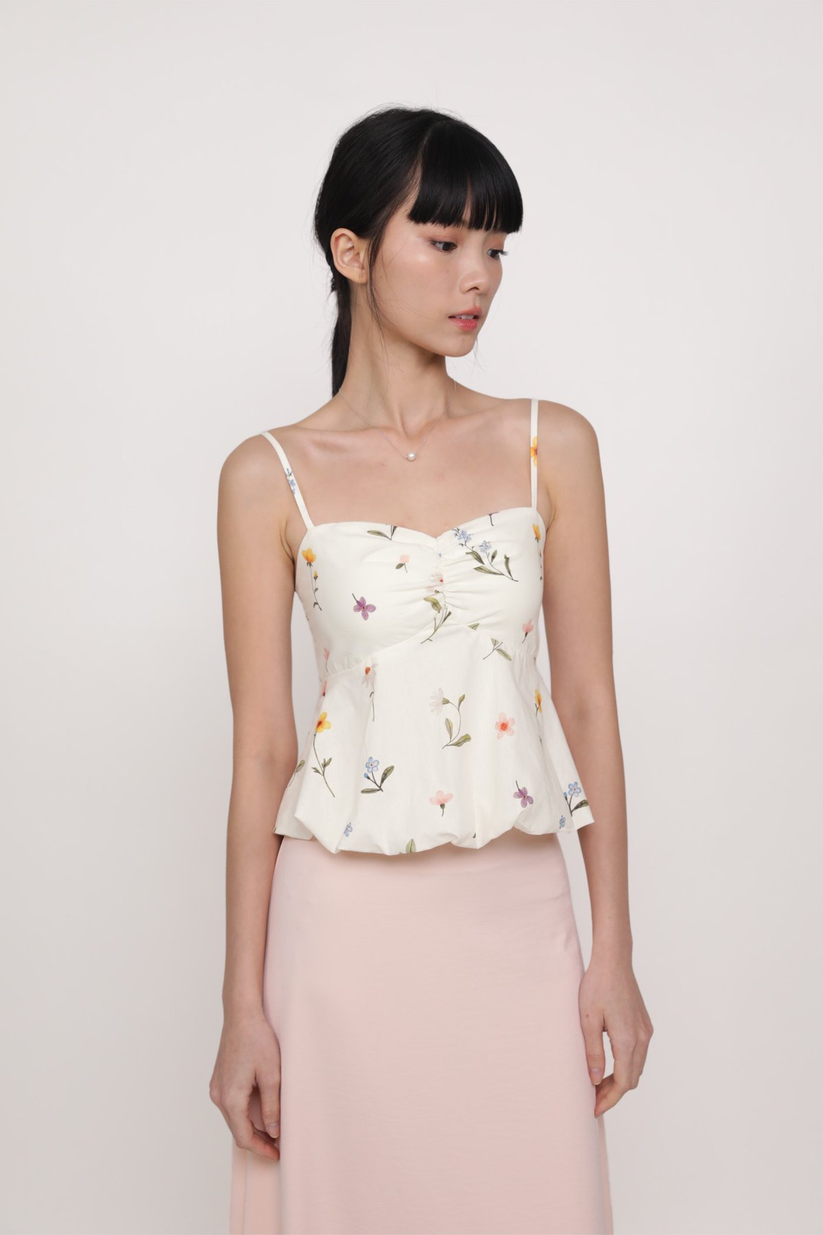 Annabelle Bustier Balloon Hem Padded Top (Watercolour Florals)