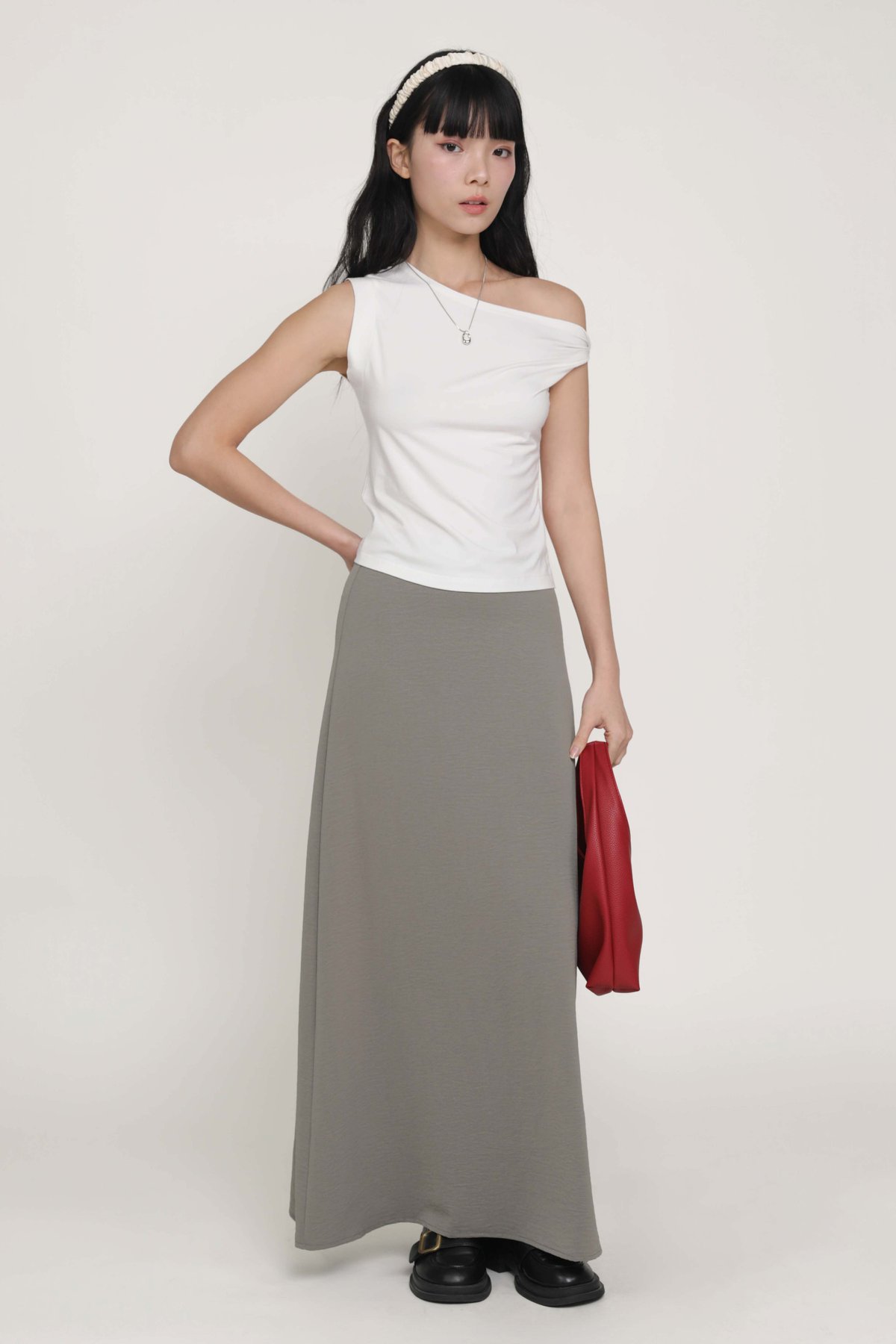 Beatrice Textured Maxi Skirt (Grey)