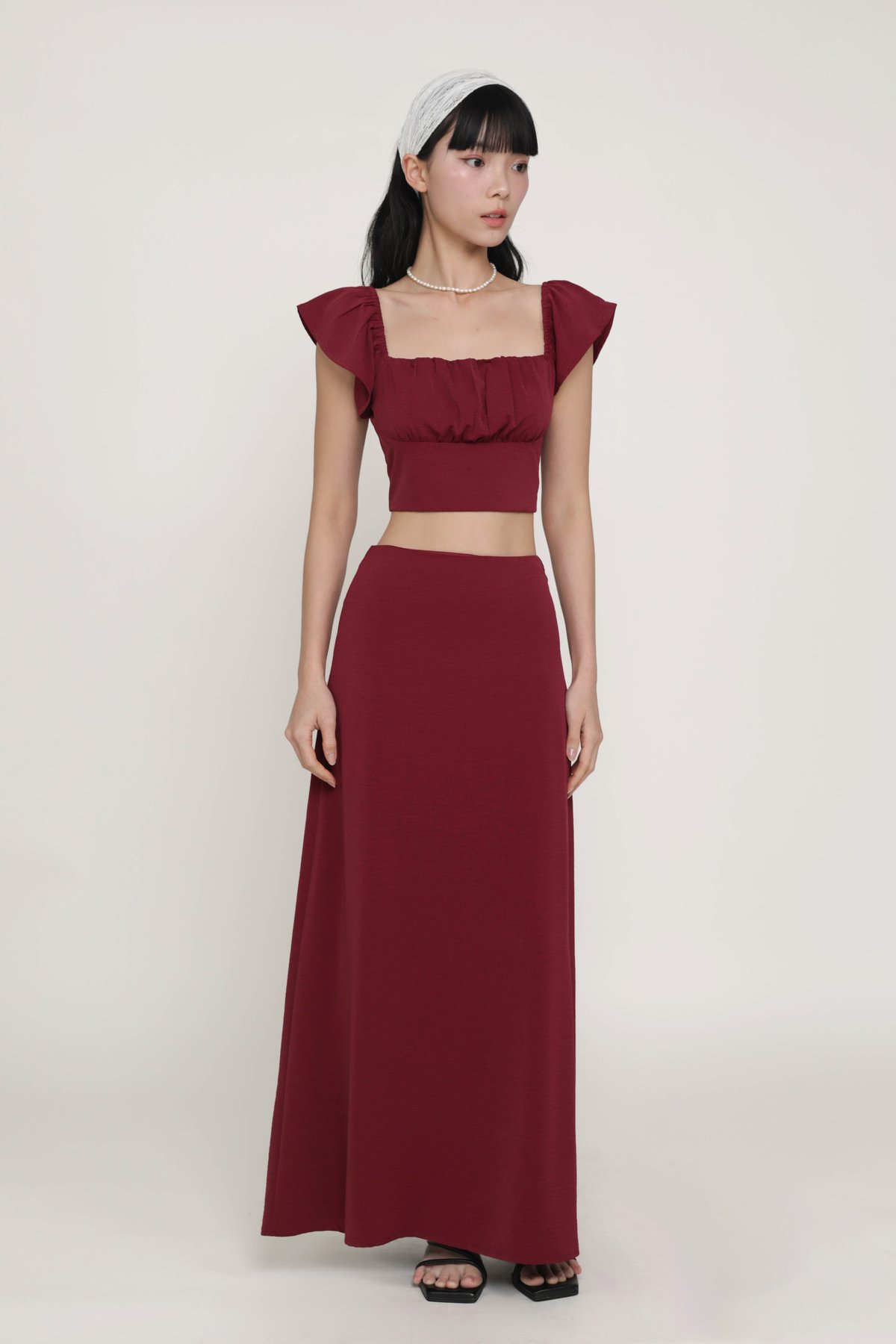 Beatrice Textured Maxi Skirt (Maroon)