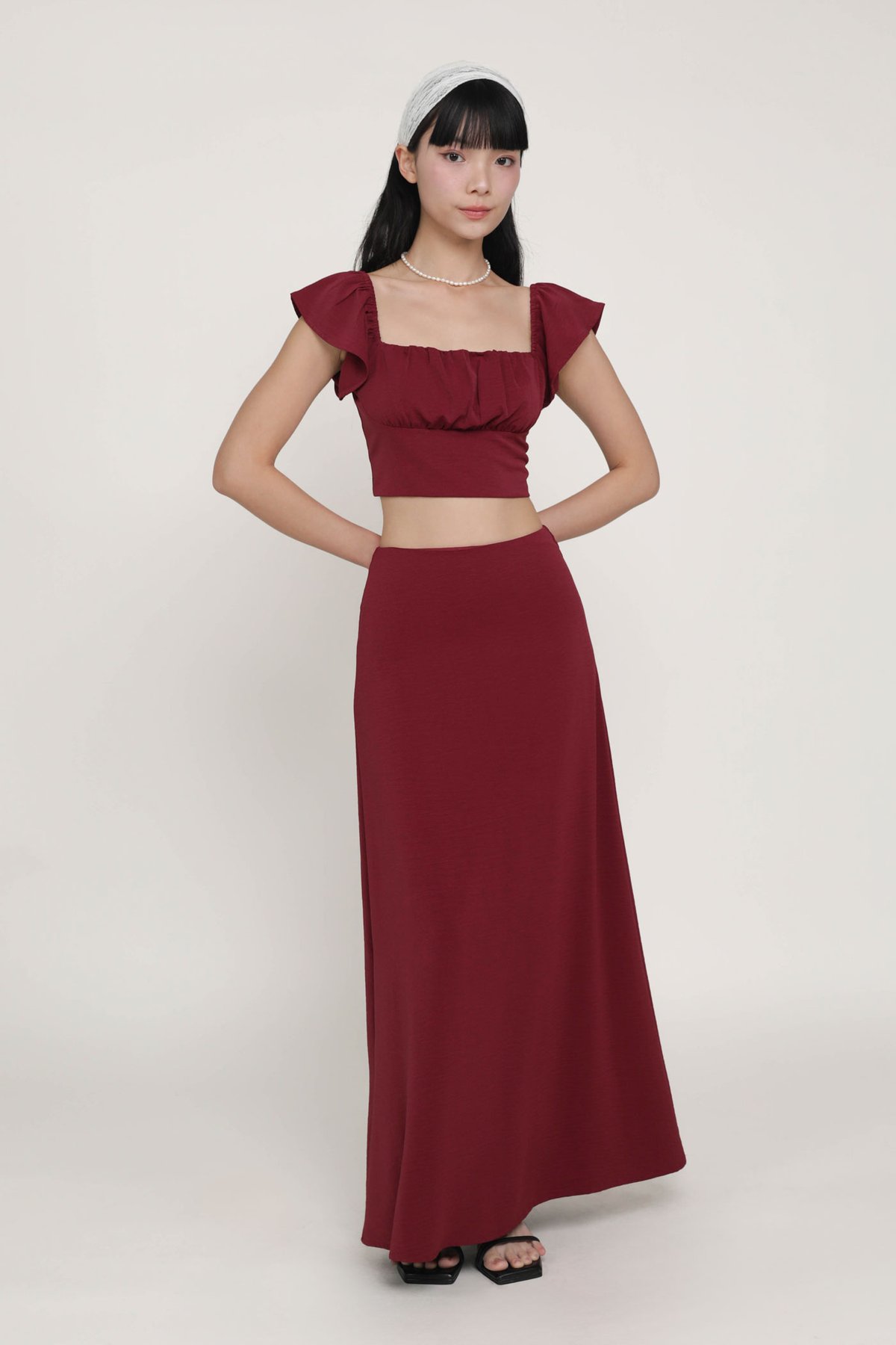 Beatrice Textured Maxi Skirt (Maroon)