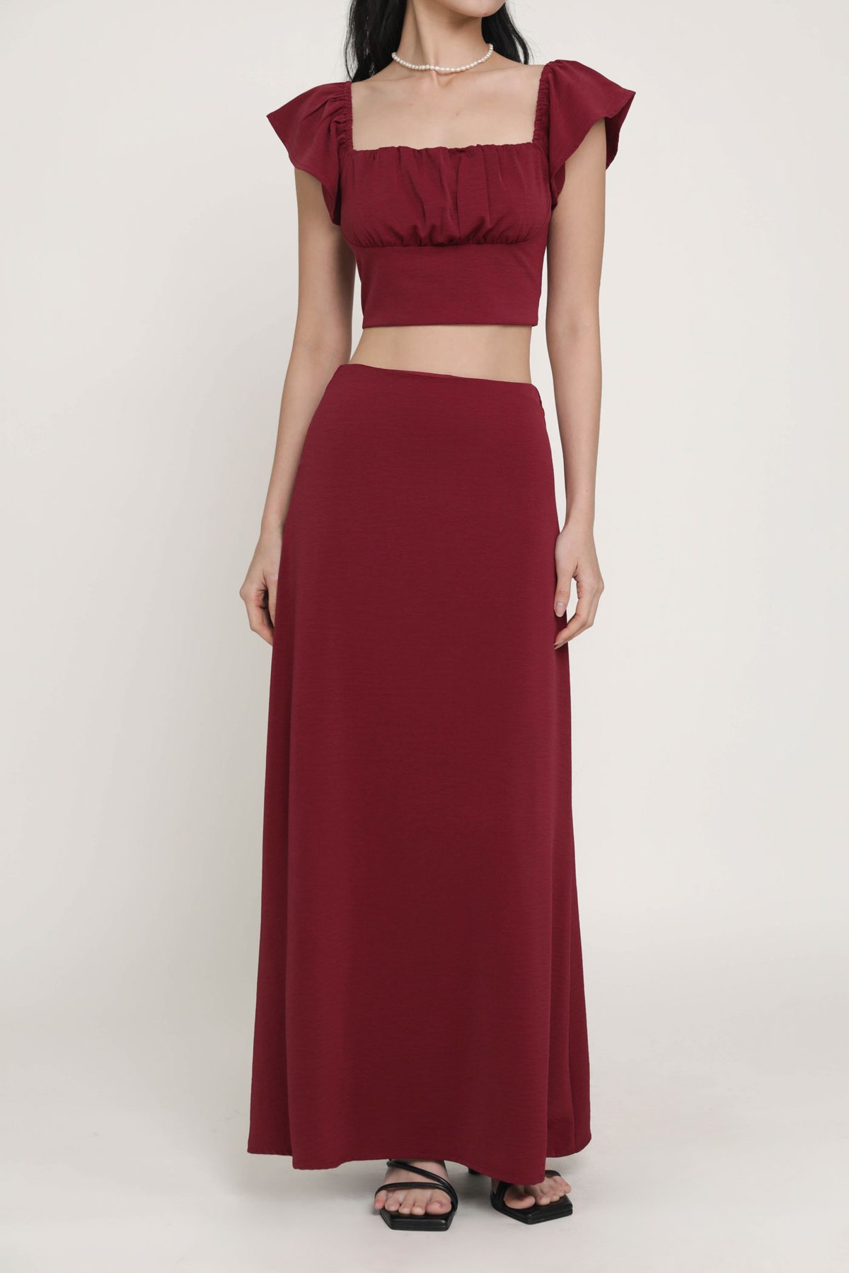 Beatrice Textured Maxi Skirt (Maroon)