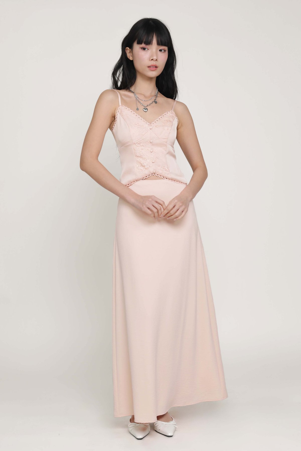 Beatrice Textured Maxi Skirt (Sakura Pink)