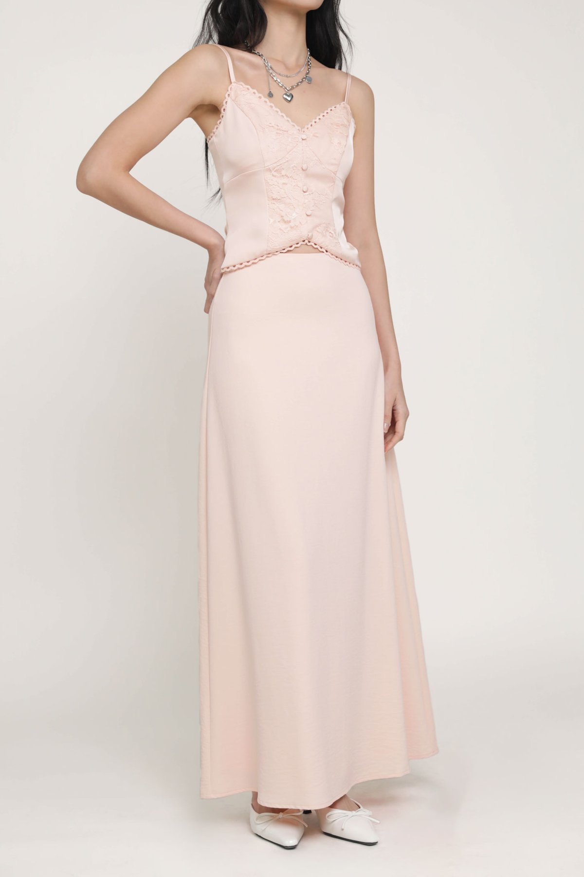 Beatrice Textured Maxi Skirt (Sakura Pink)