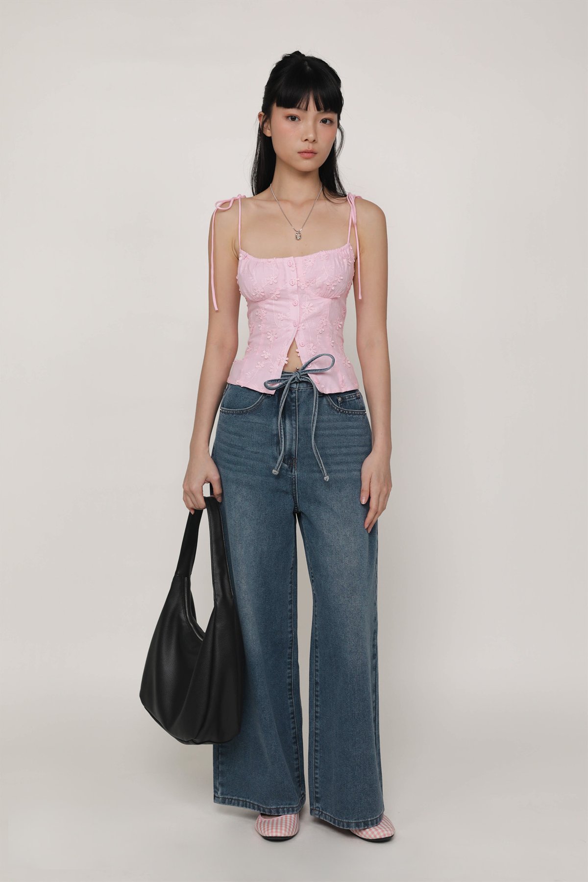 Charly Drawstring Wide Leg Denim Jeans (Dark Wash)