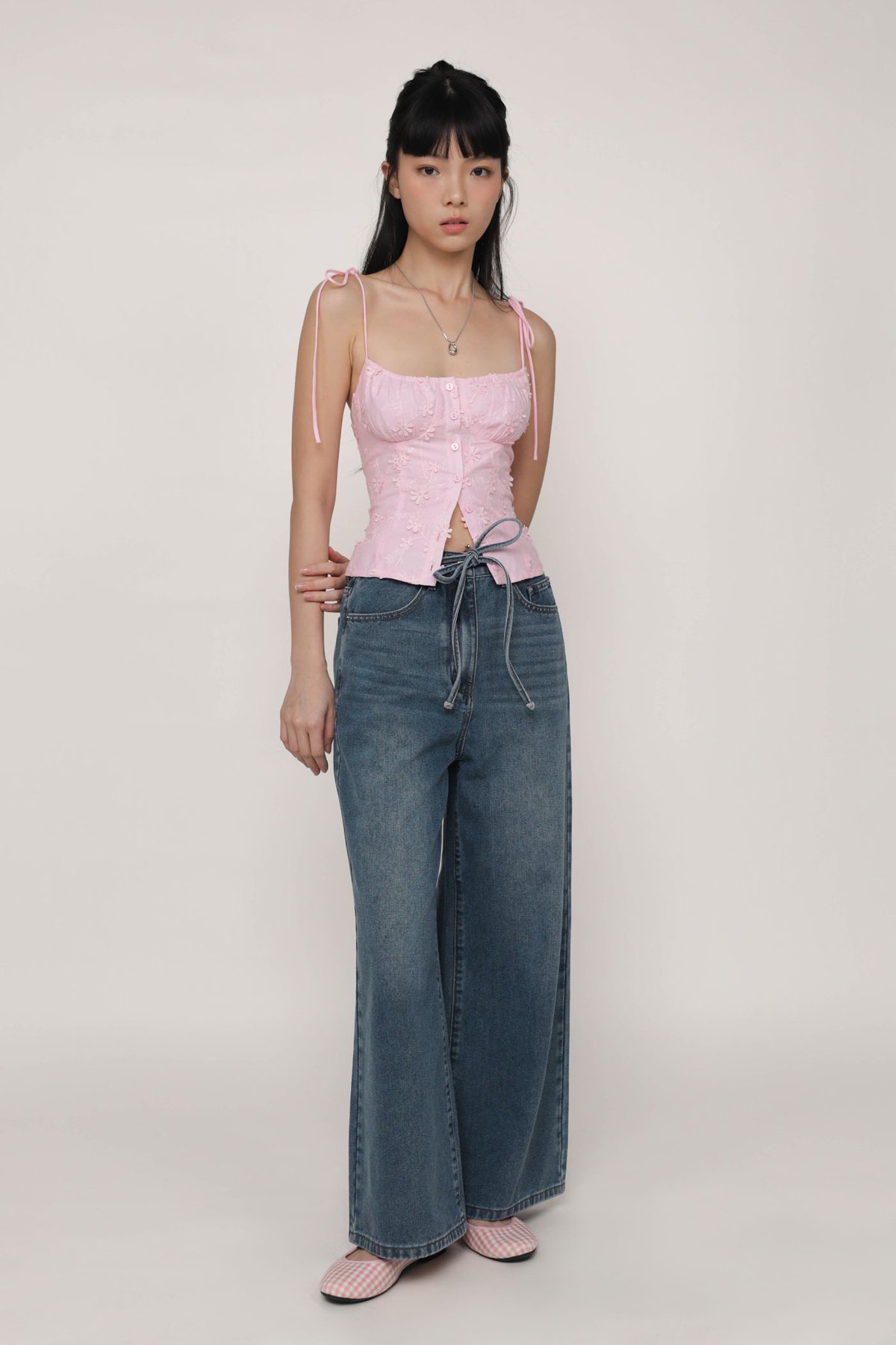 Charly Drawstring Wide Leg Denim Jeans (Dark Wash)