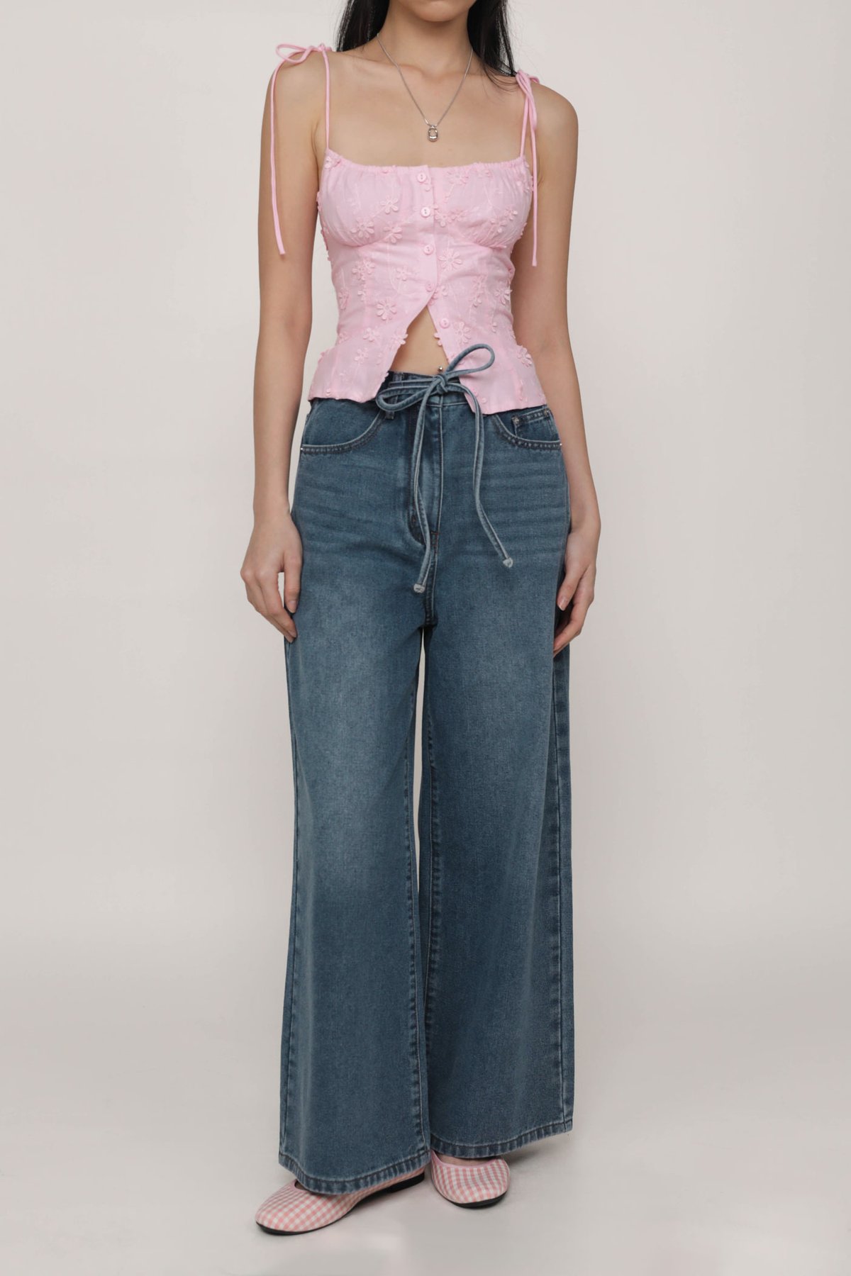 Charly Drawstring Wide Leg Denim Jeans (Dark Wash)