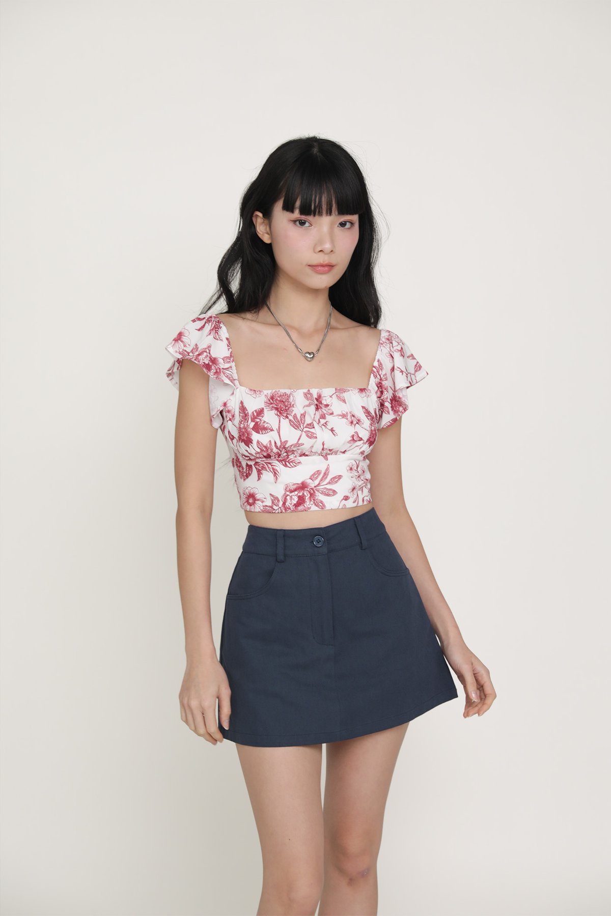 Chelsey Flutter Sleeve Crop Top (Red Toile)