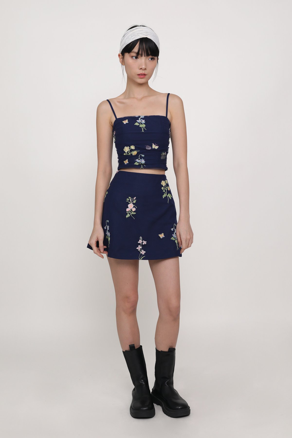 Dewi Embroidery Mesh Skorts (Navy)