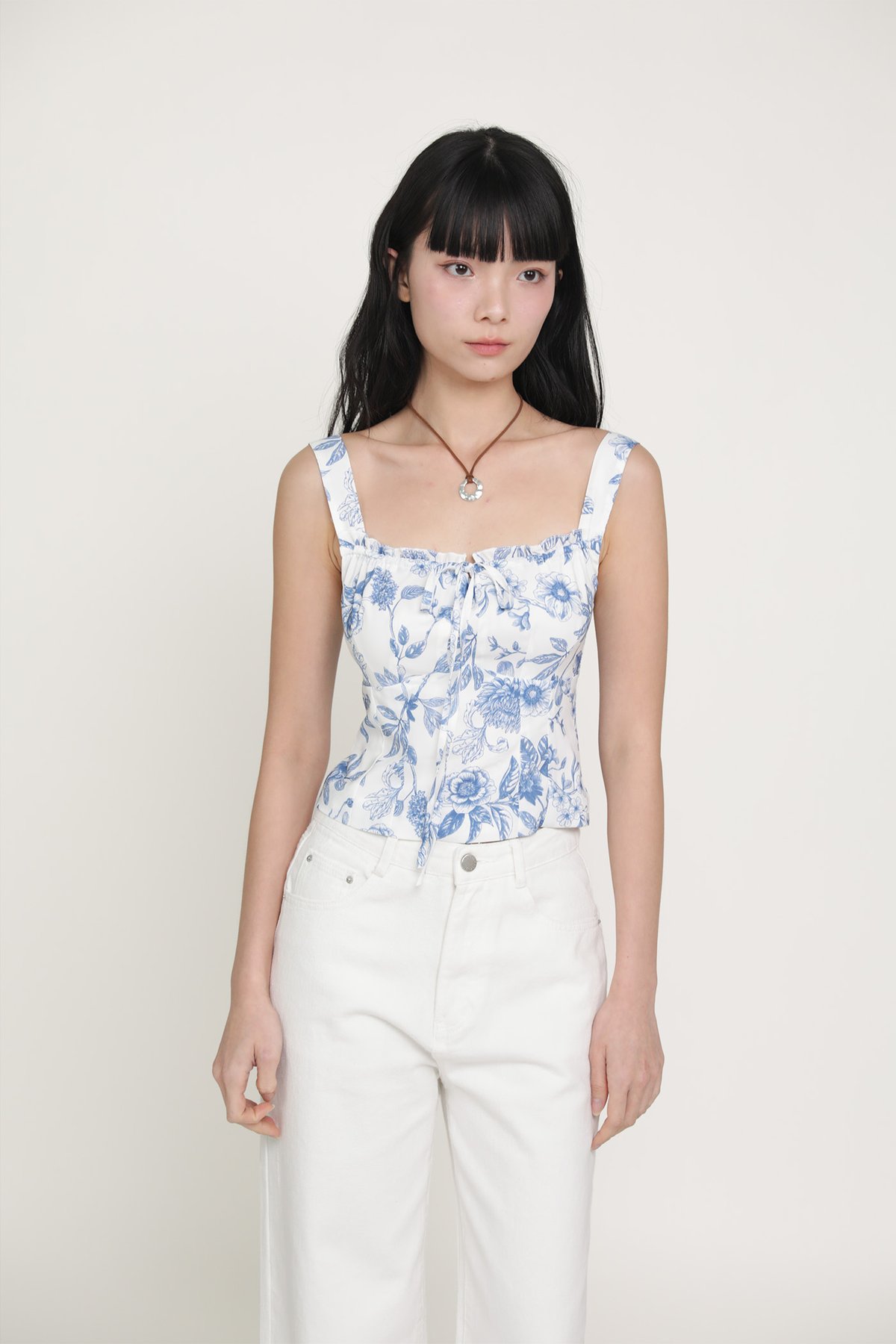 Elayne Frills Tie Front Top (Blue Toile)