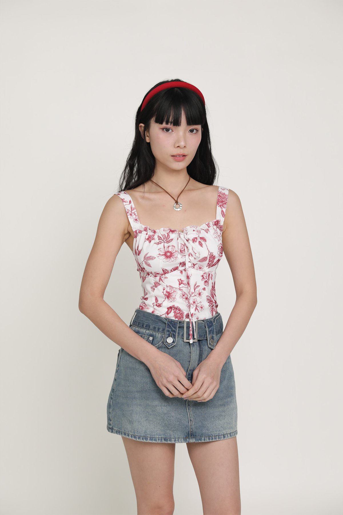 Elayne Frills Tie Front Top (Red Toile)