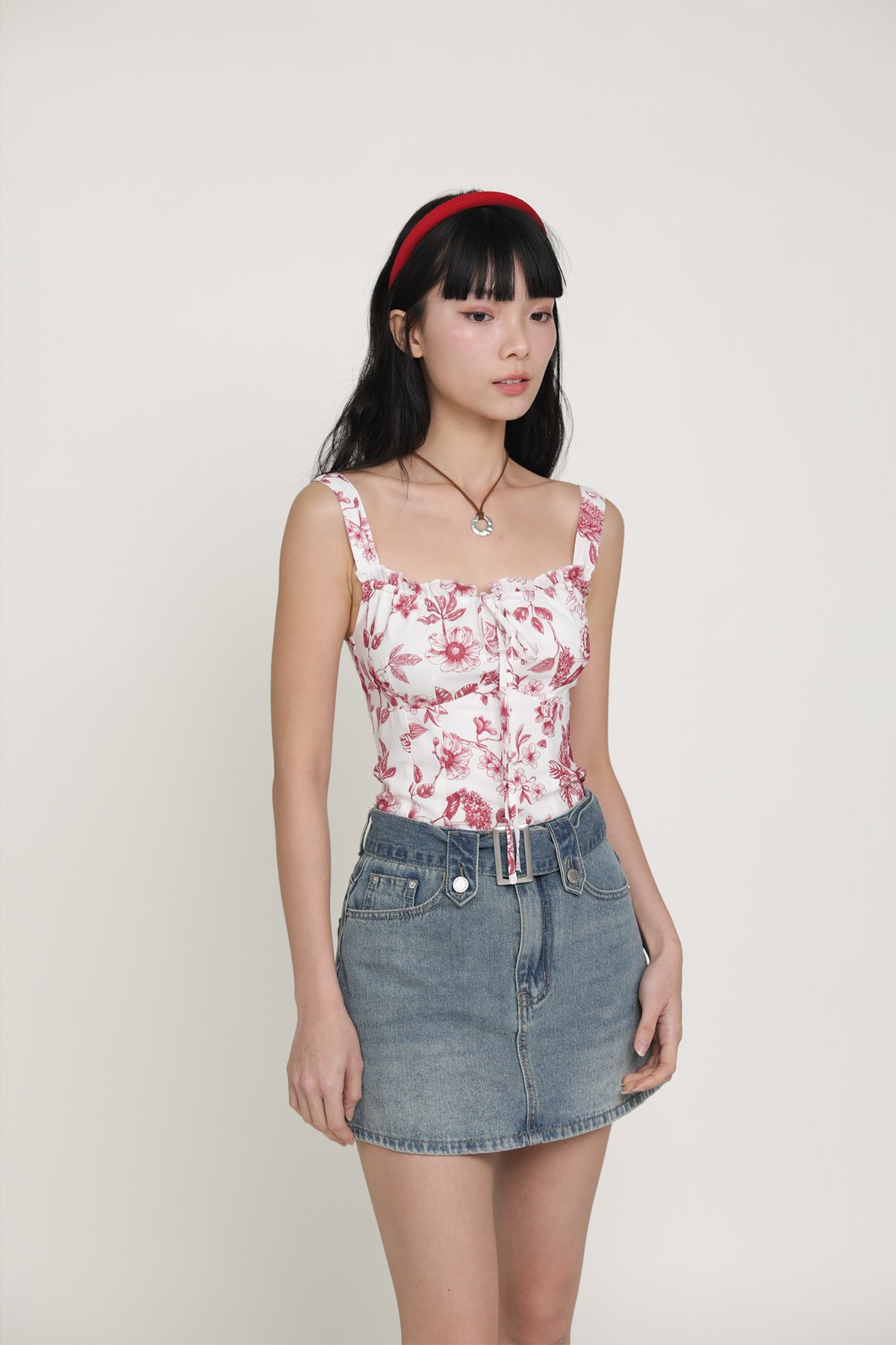 Elayne Frills Tie Front Top (Red Toile)