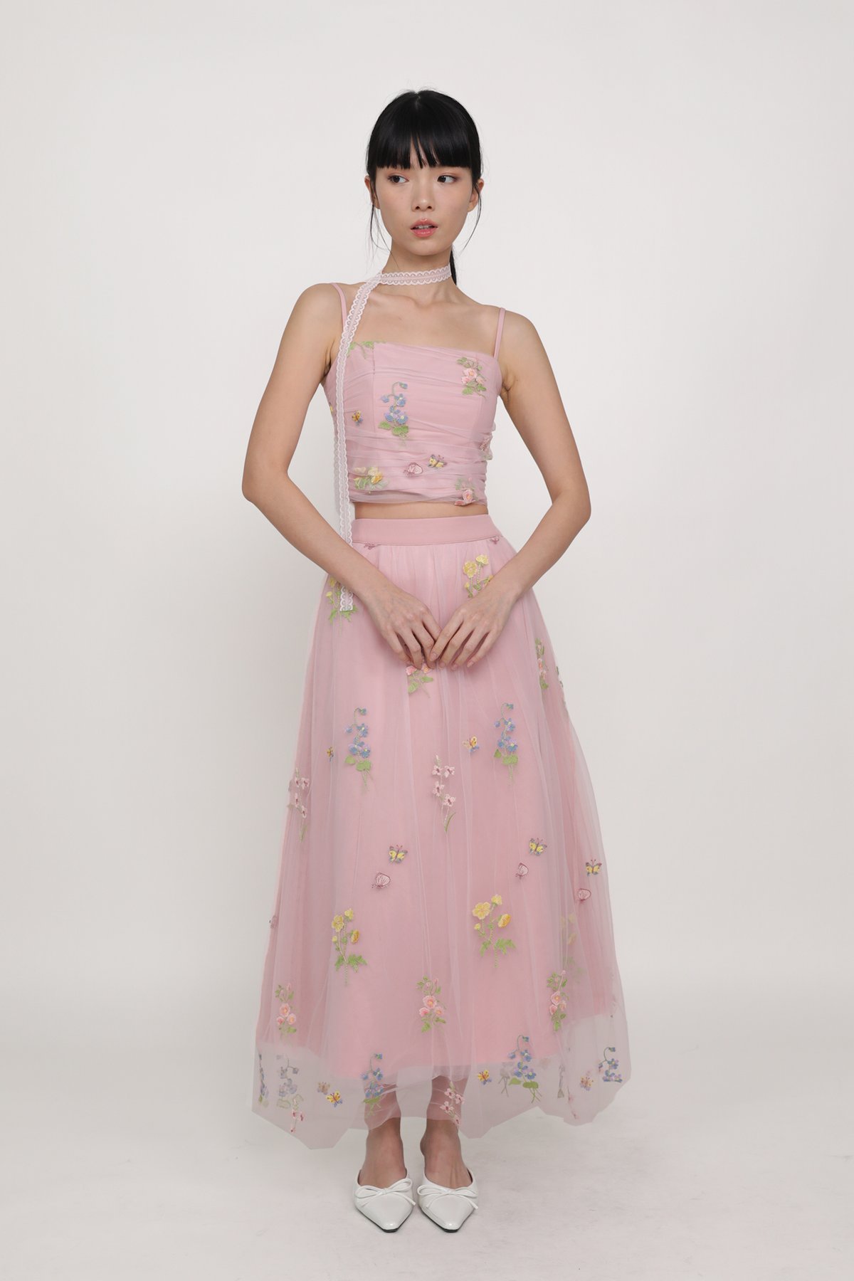 Isadora Embroidery Mesh Maxi Skirt (Pink)