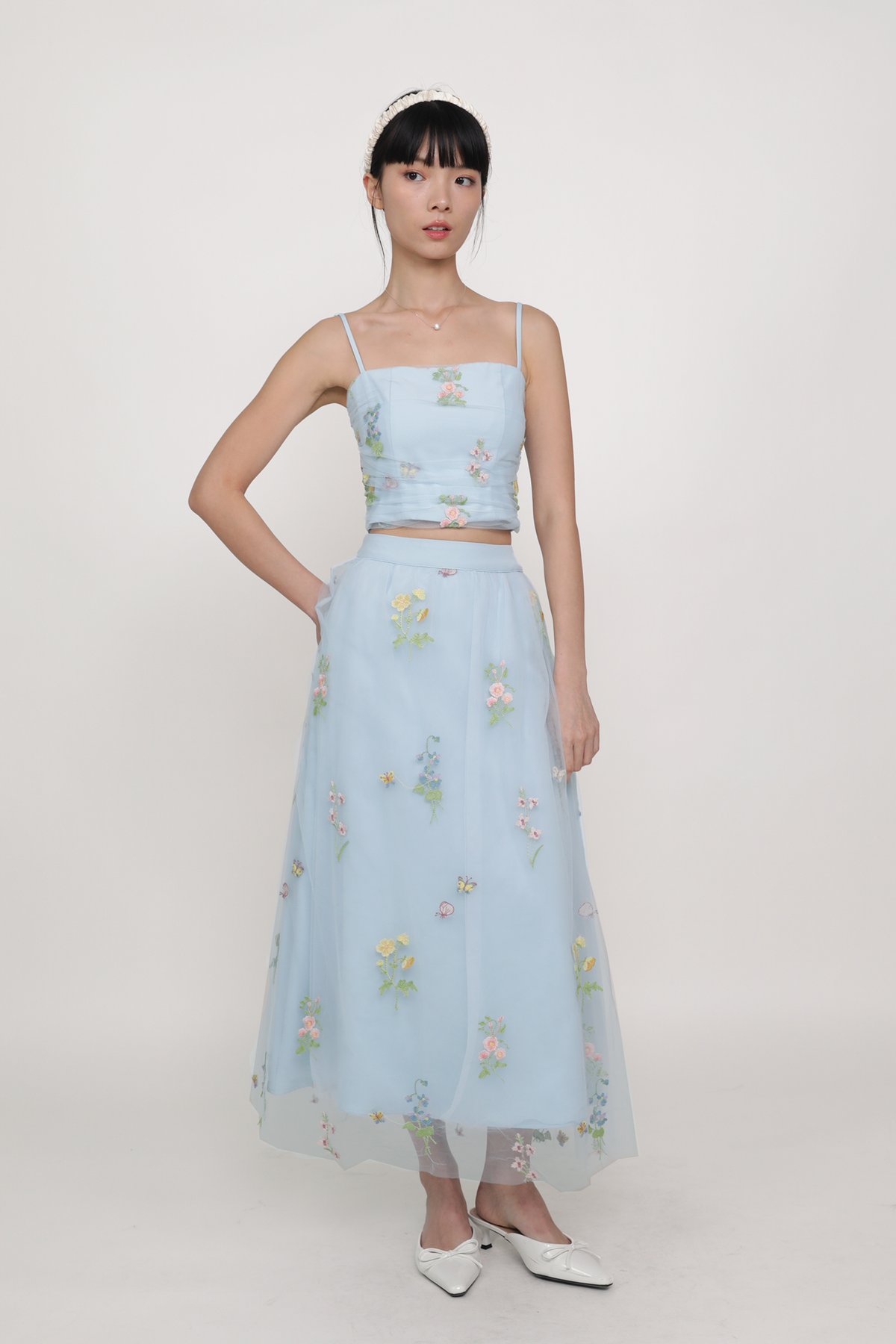 Isadora Embroidery Mesh Maxi Skirt (Sky Blue)