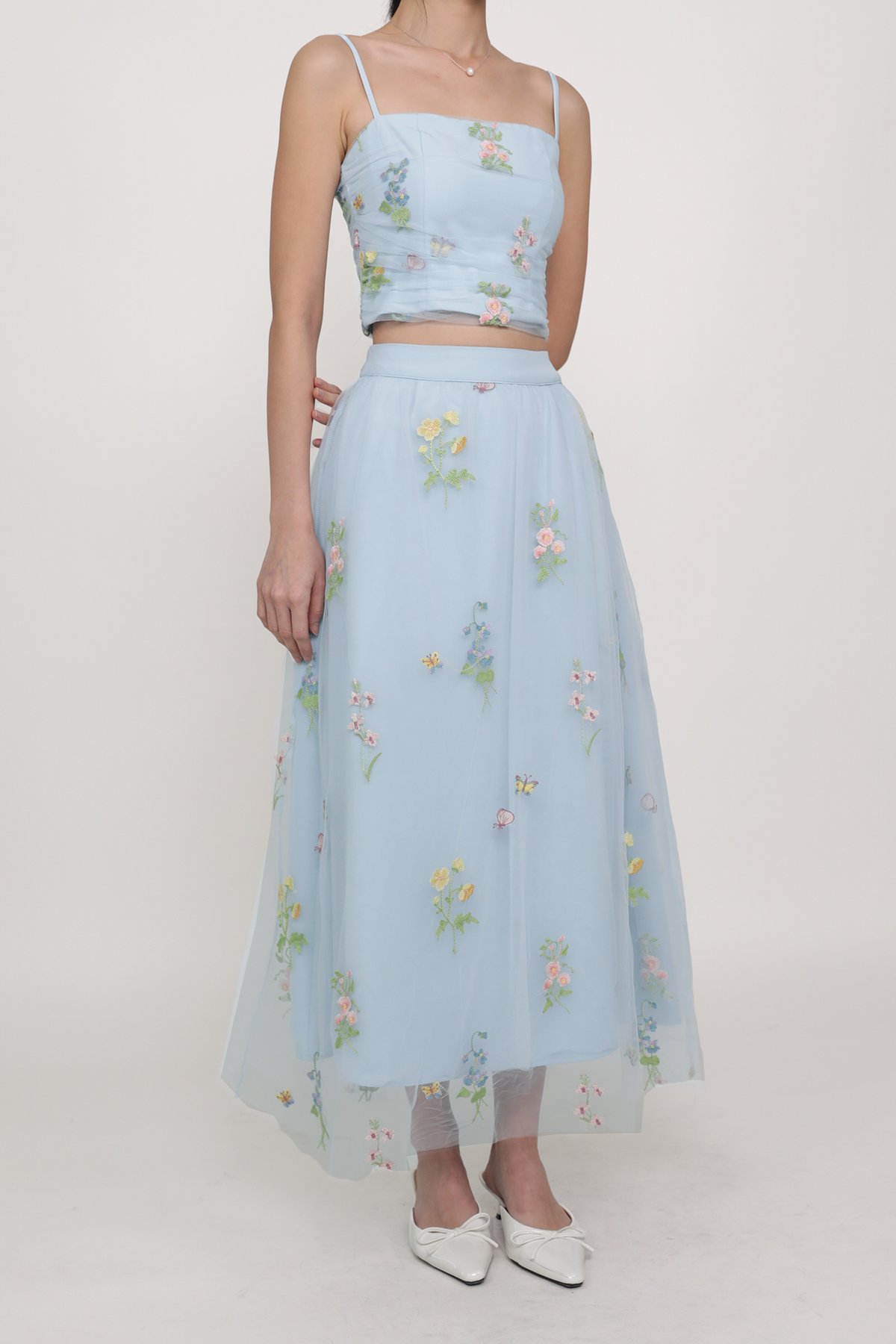 Isadora Embroidery Mesh Maxi Skirt (Sky Blue)