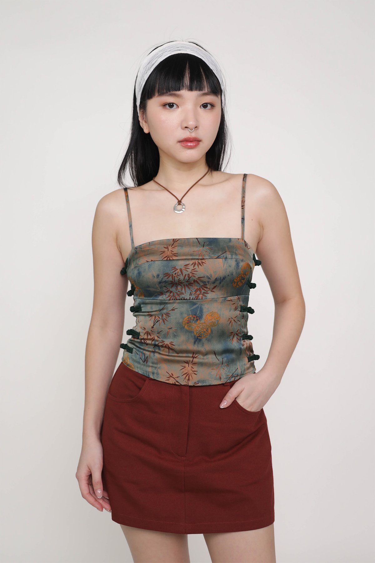 Jasmine Oriental Knotted Padded Top (Green Abstract)