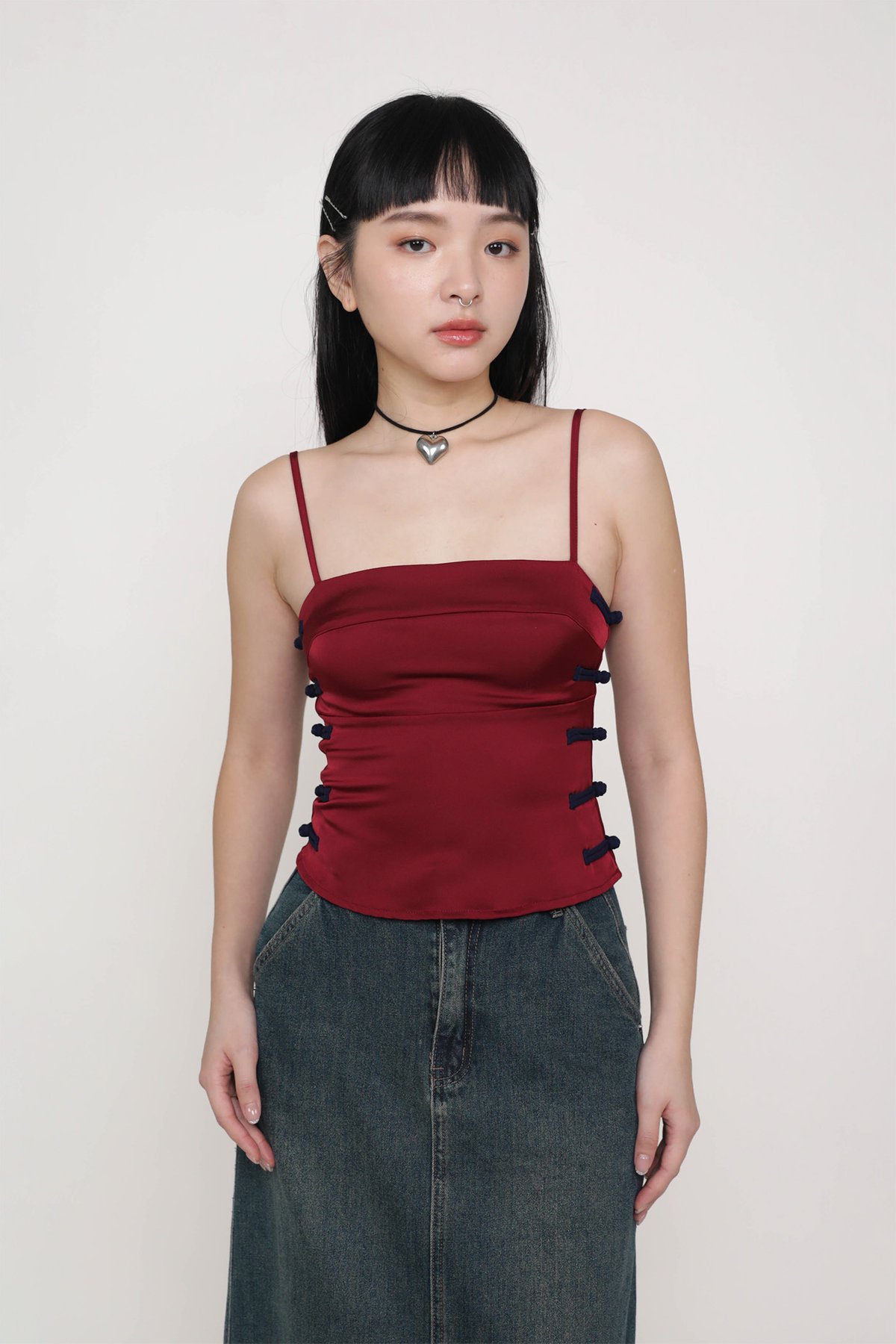 Jasmine Oriental Knotted Padded Top (Maroon)