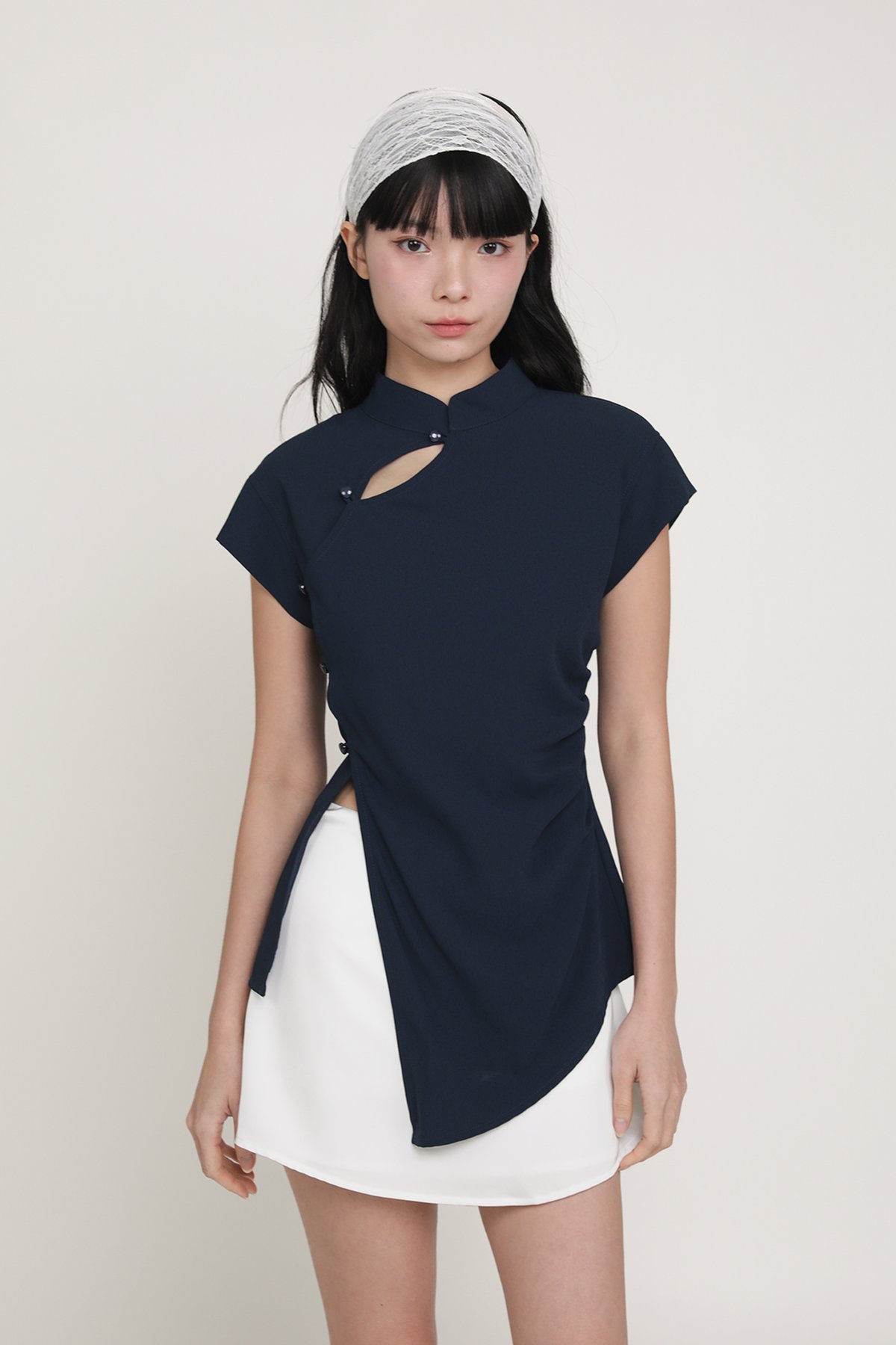 Melinda Longline Qipao Top (Navy)