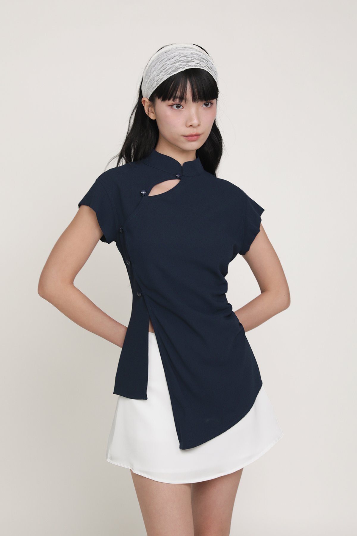 Melinda Longline Qipao Top (Navy)