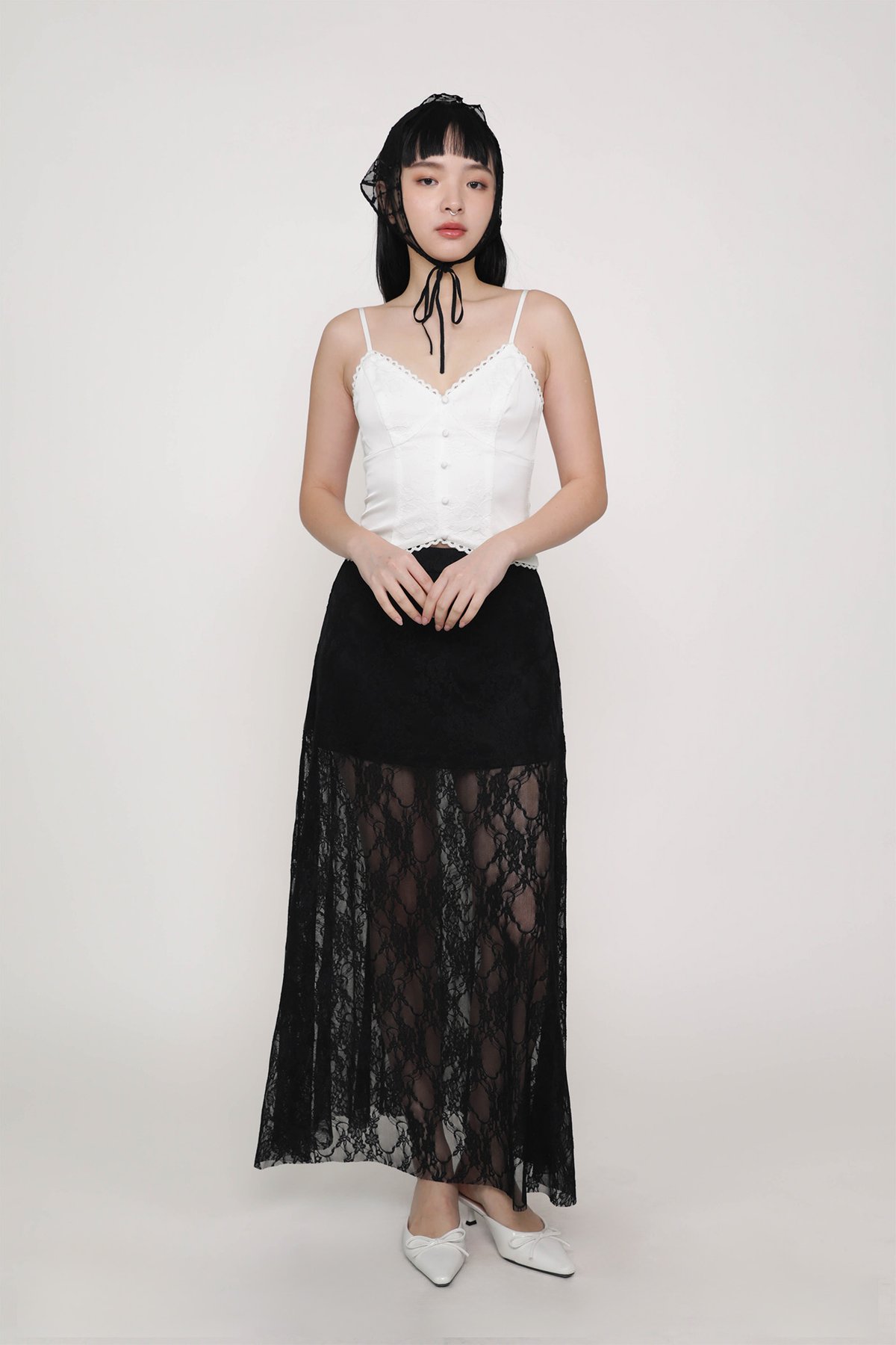 Noir Lace Overlay Maxi Skirt (Black)