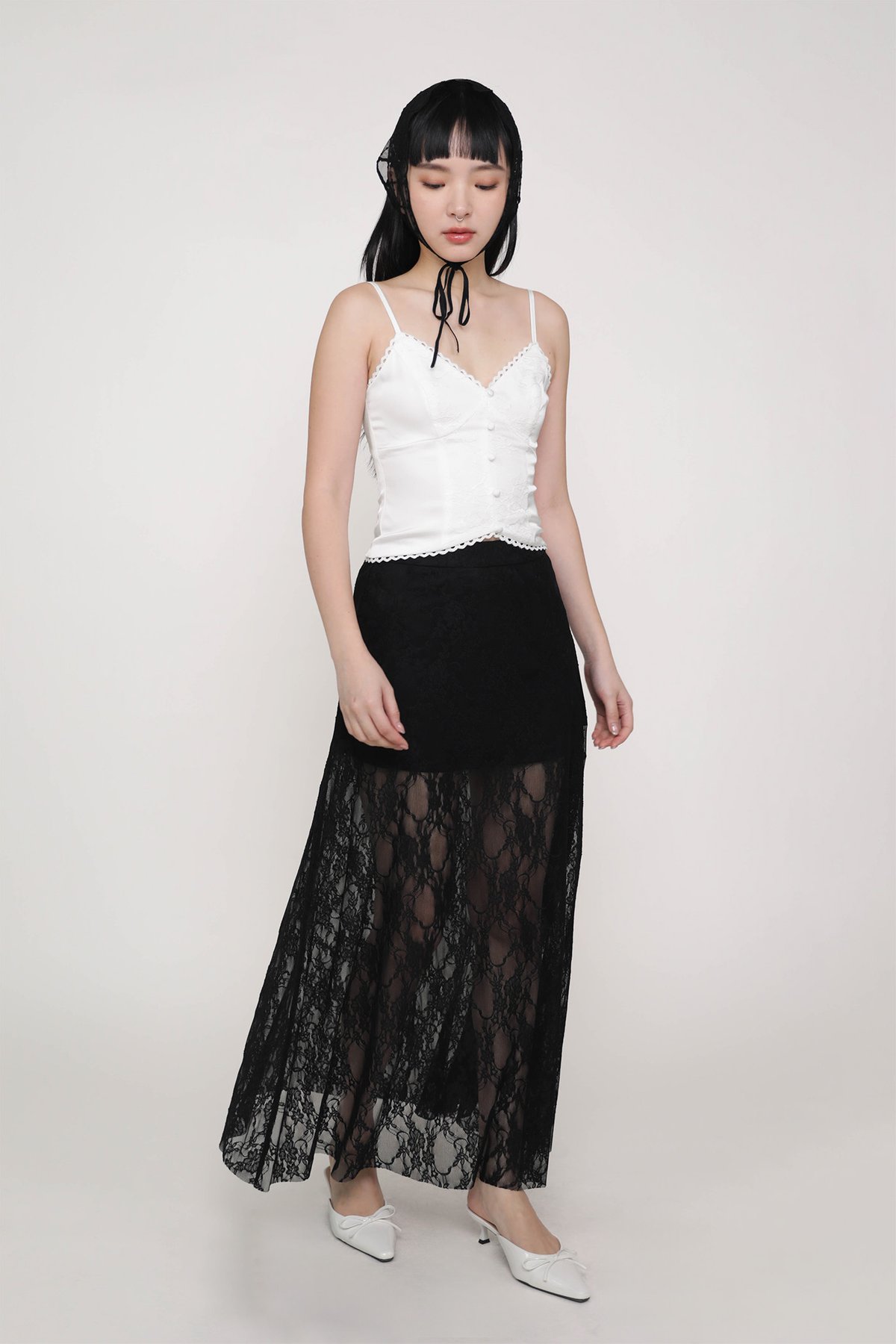 Noir Lace Overlay Maxi Skirt (Black)