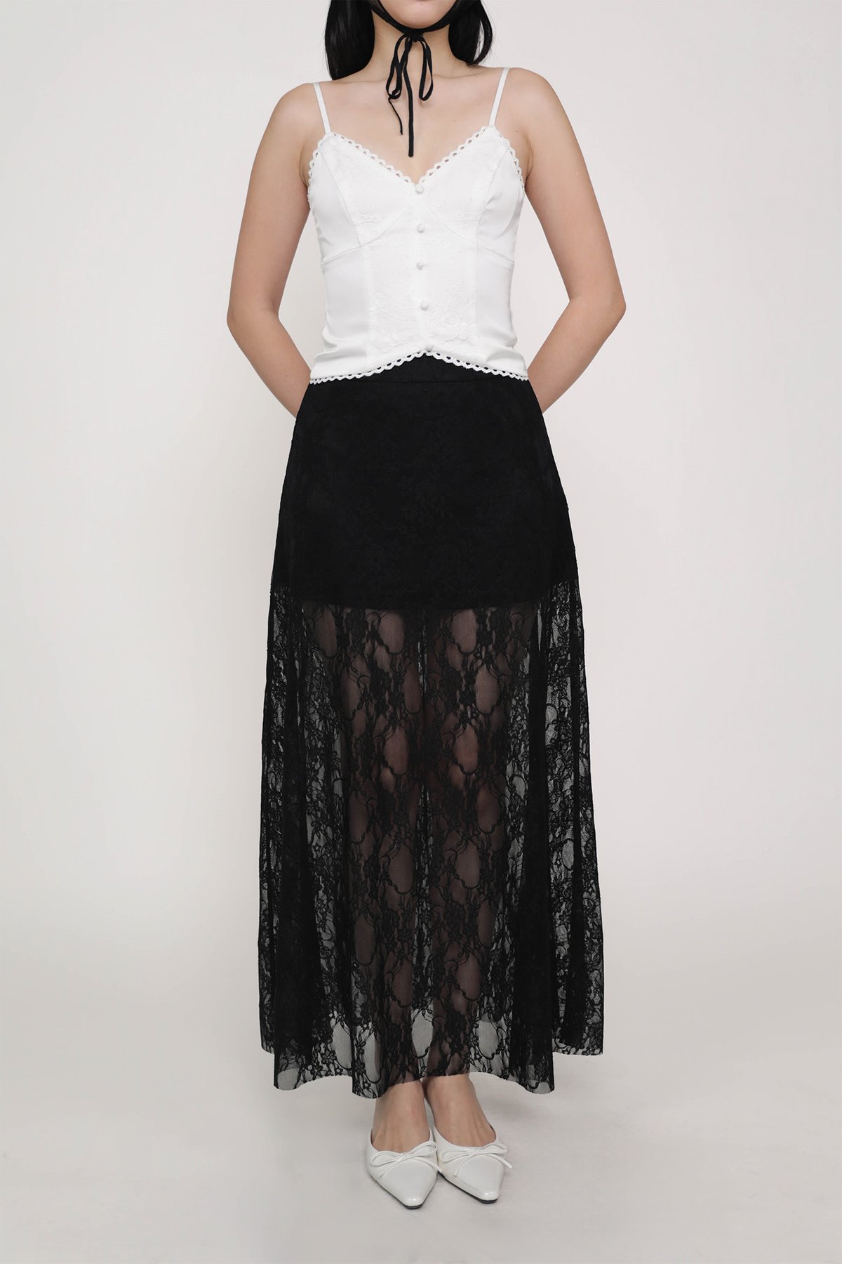 Noir Lace Overlay Maxi Skirt (Black)