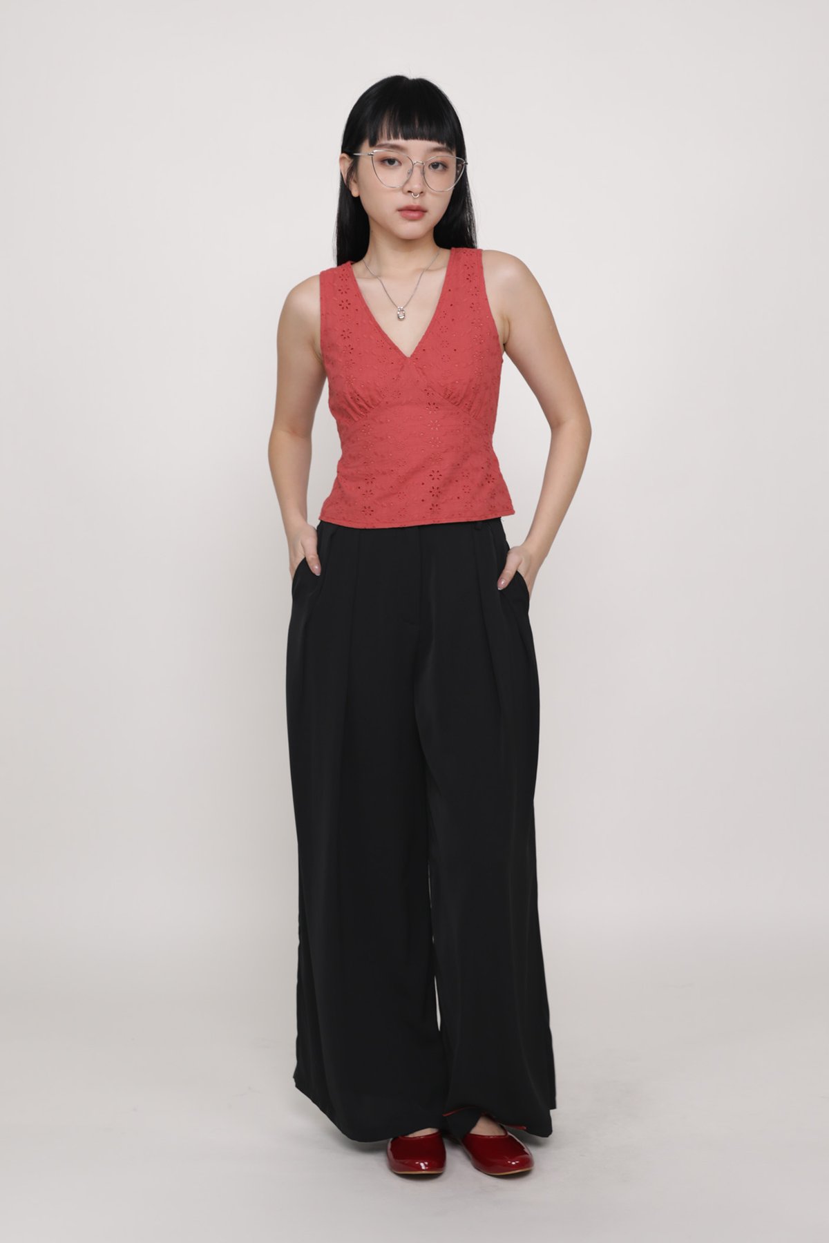 Samuel Pleated Wide Leg Pants (Black)