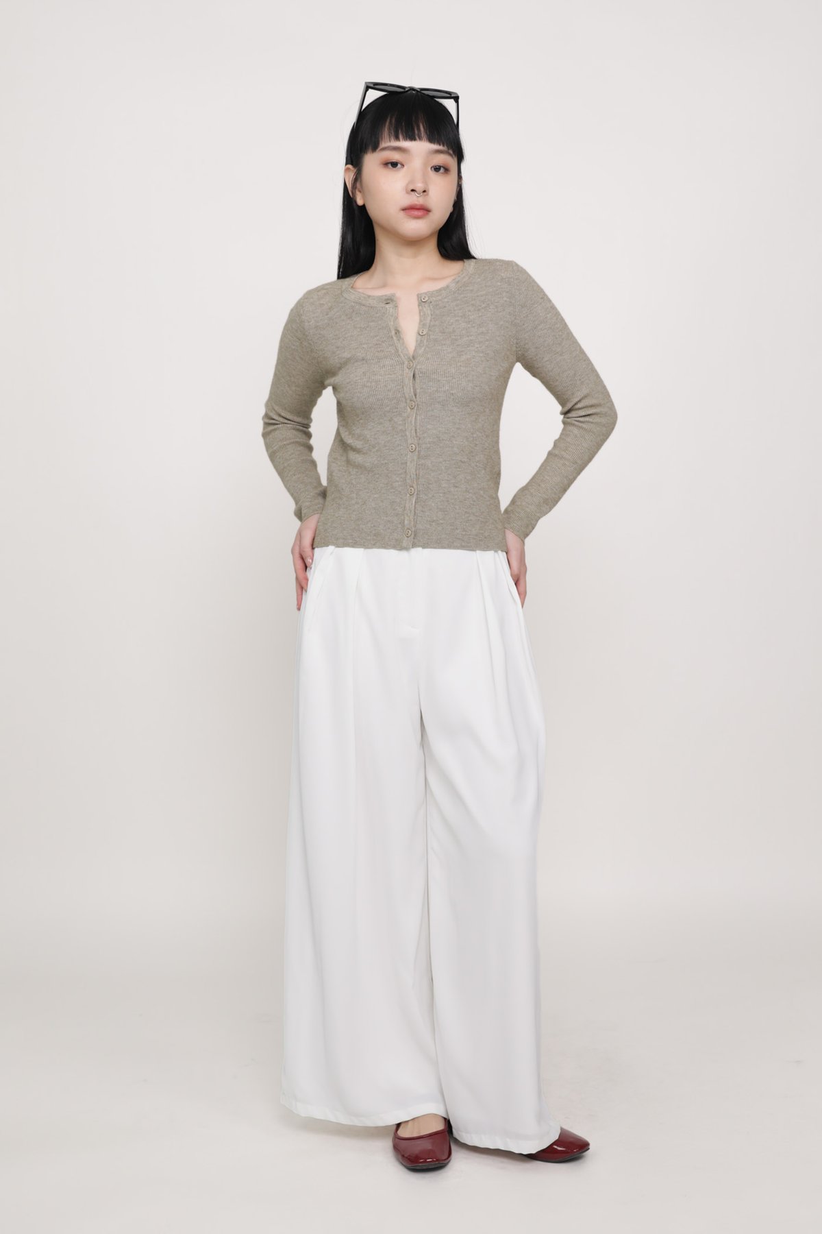 Samuel Pleated Wide Leg Pants (White)