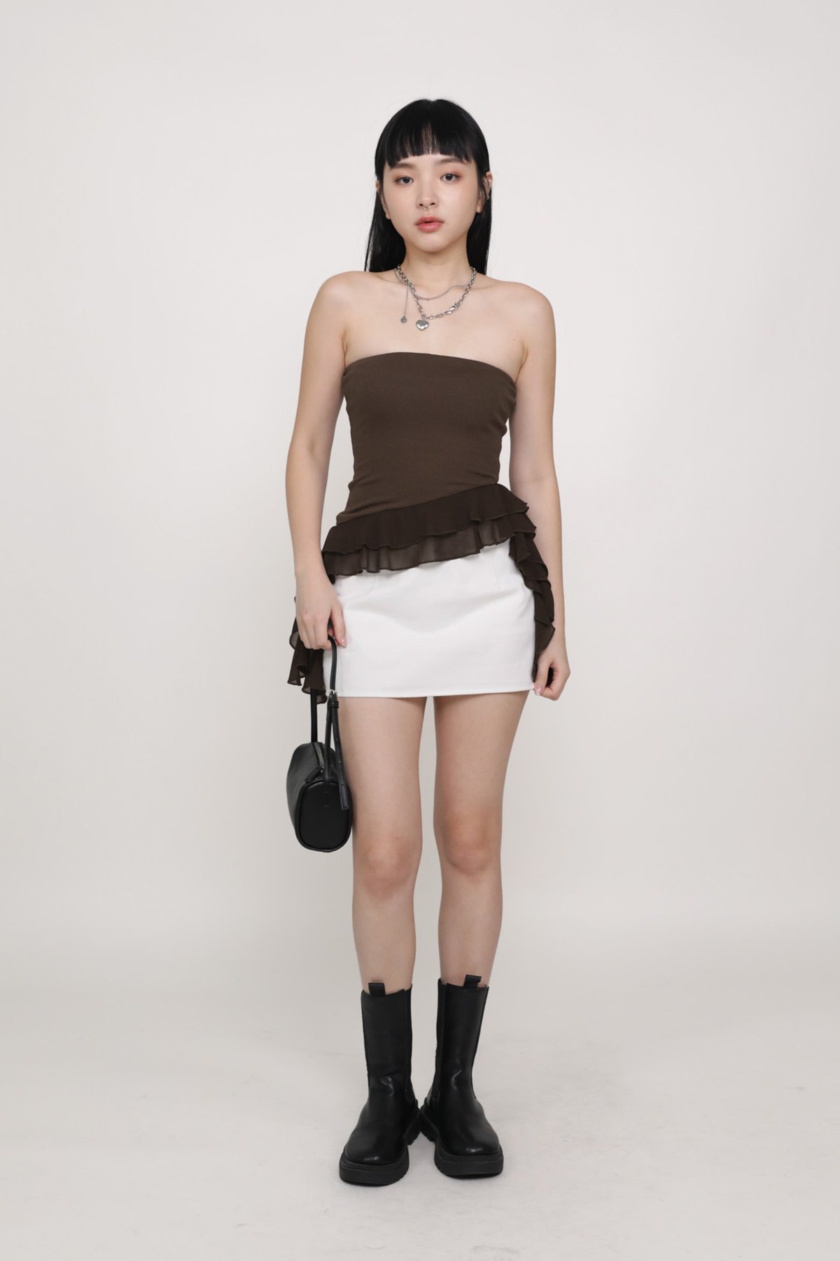 Stephanie Ruffles Tube Padded Top (Cocoa)