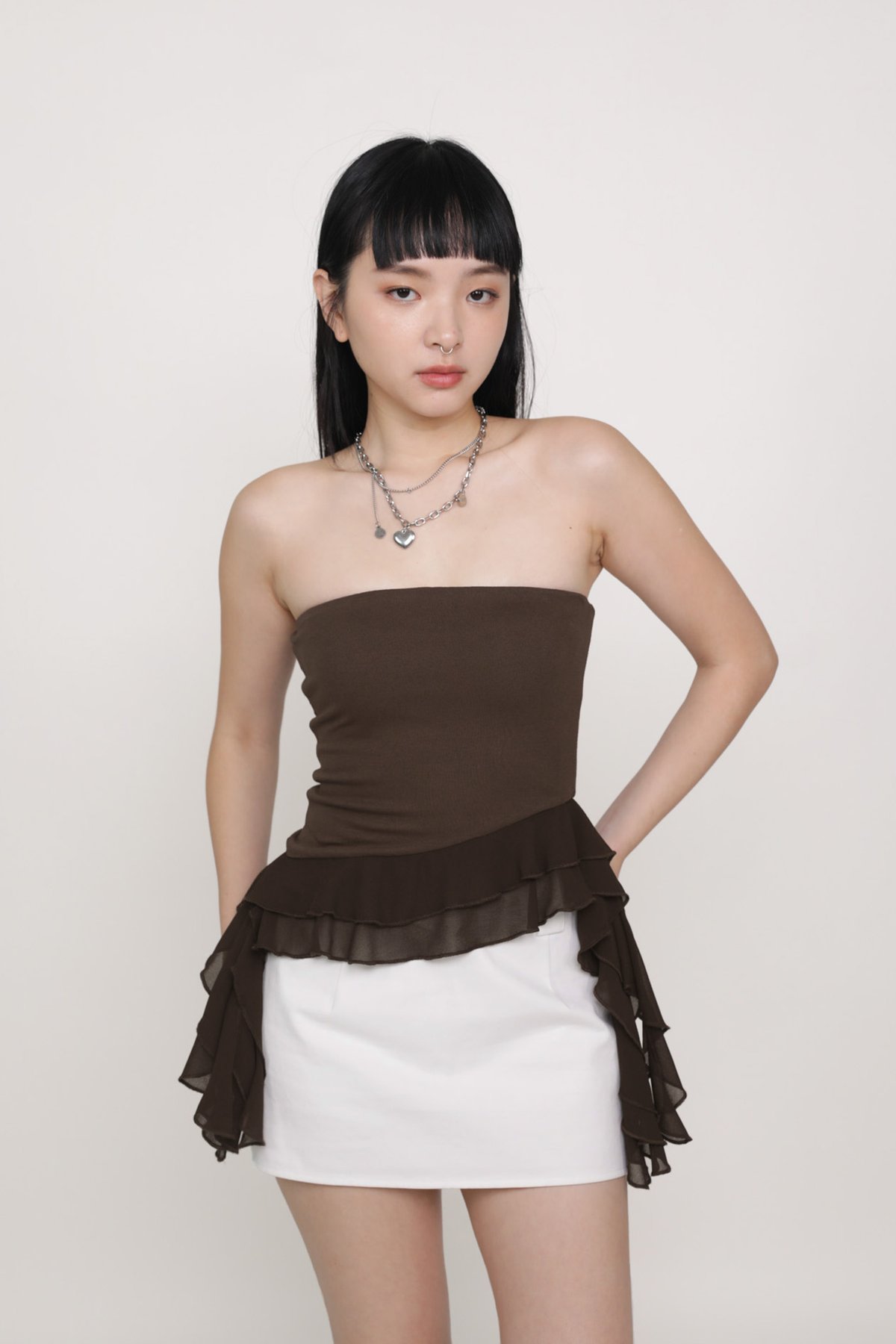 Stephanie Ruffles Tube Padded Top (Cocoa)