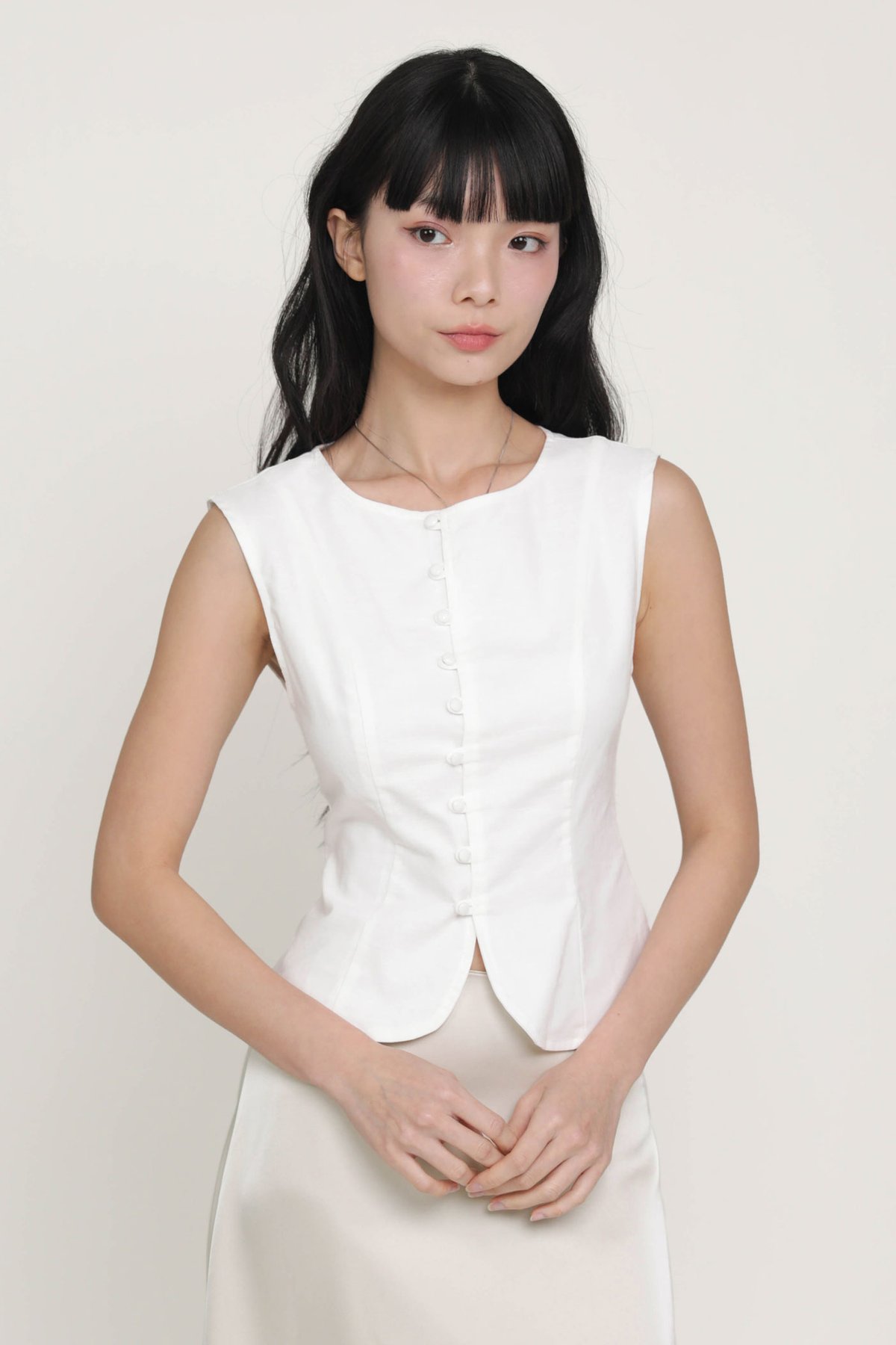 Tessa Linen Button Top (White)