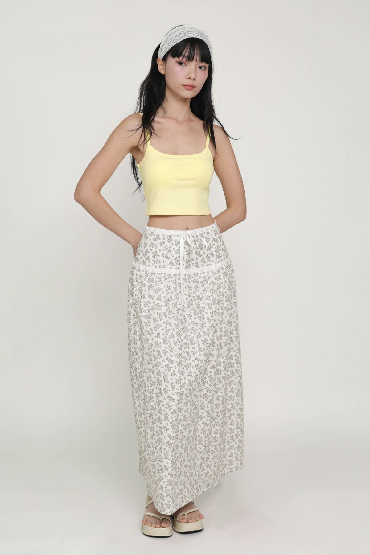 Winifred Ribbon Embroidery Maxi Skirt (Mini Blooms)