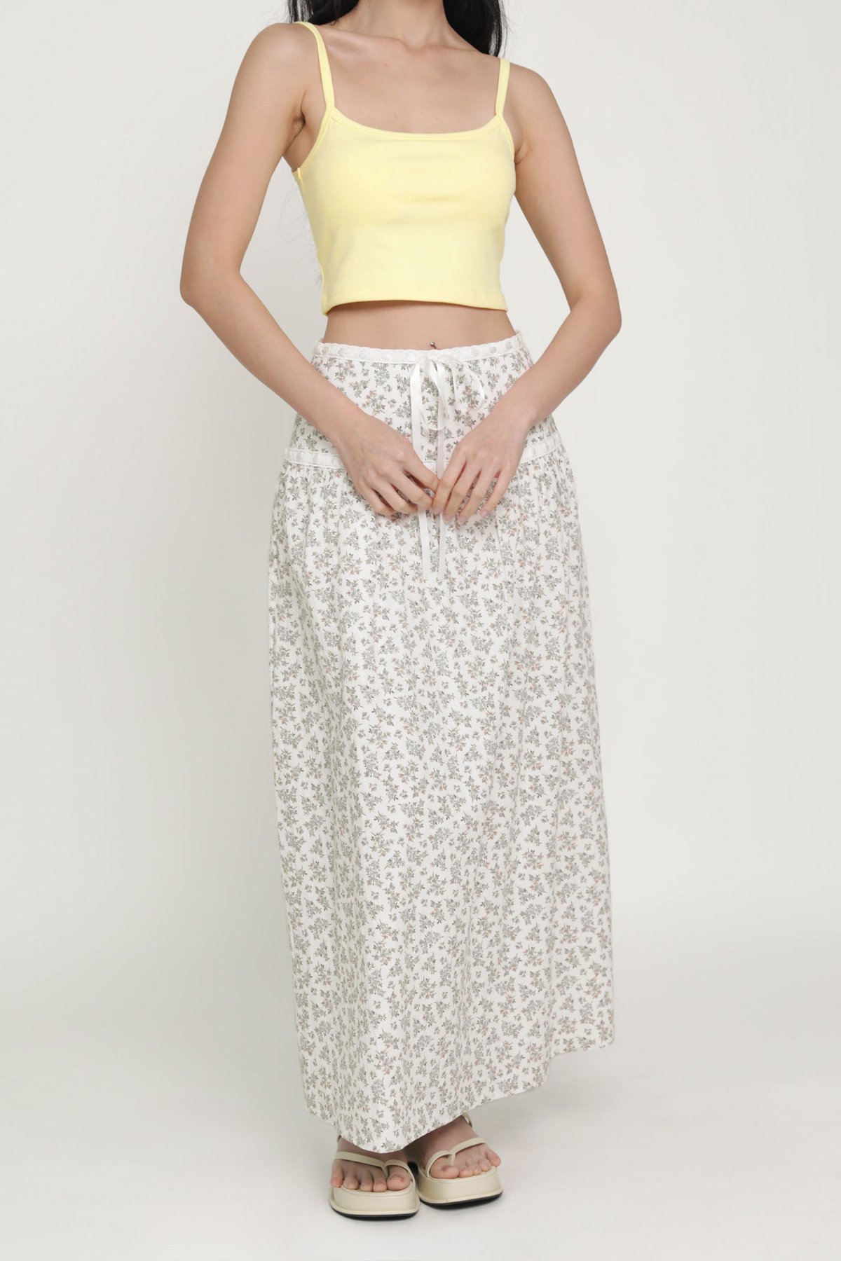 Winifred Ribbon Embroidery Maxi Skirt (Mini Blooms)