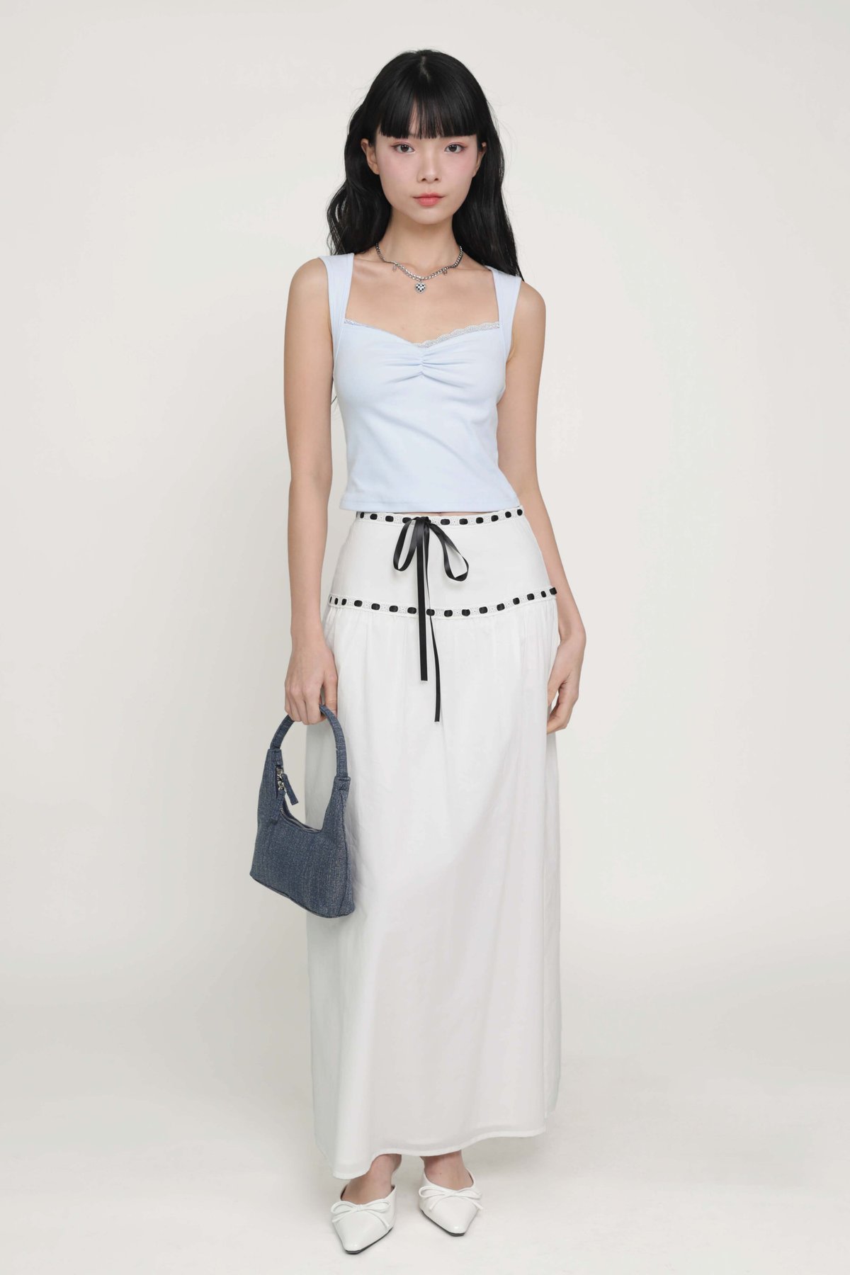 Winifred Ribbon Embroidery Maxi Skirt (White)