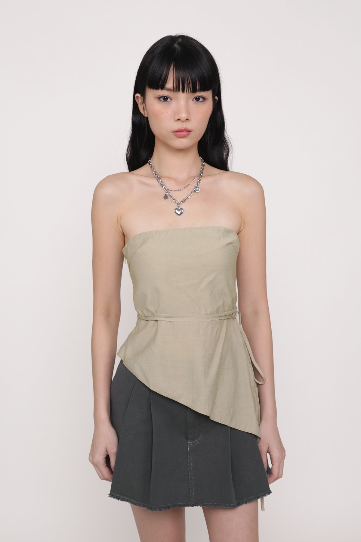 Karin Asymmetrical Tube Top (Light Khaki)