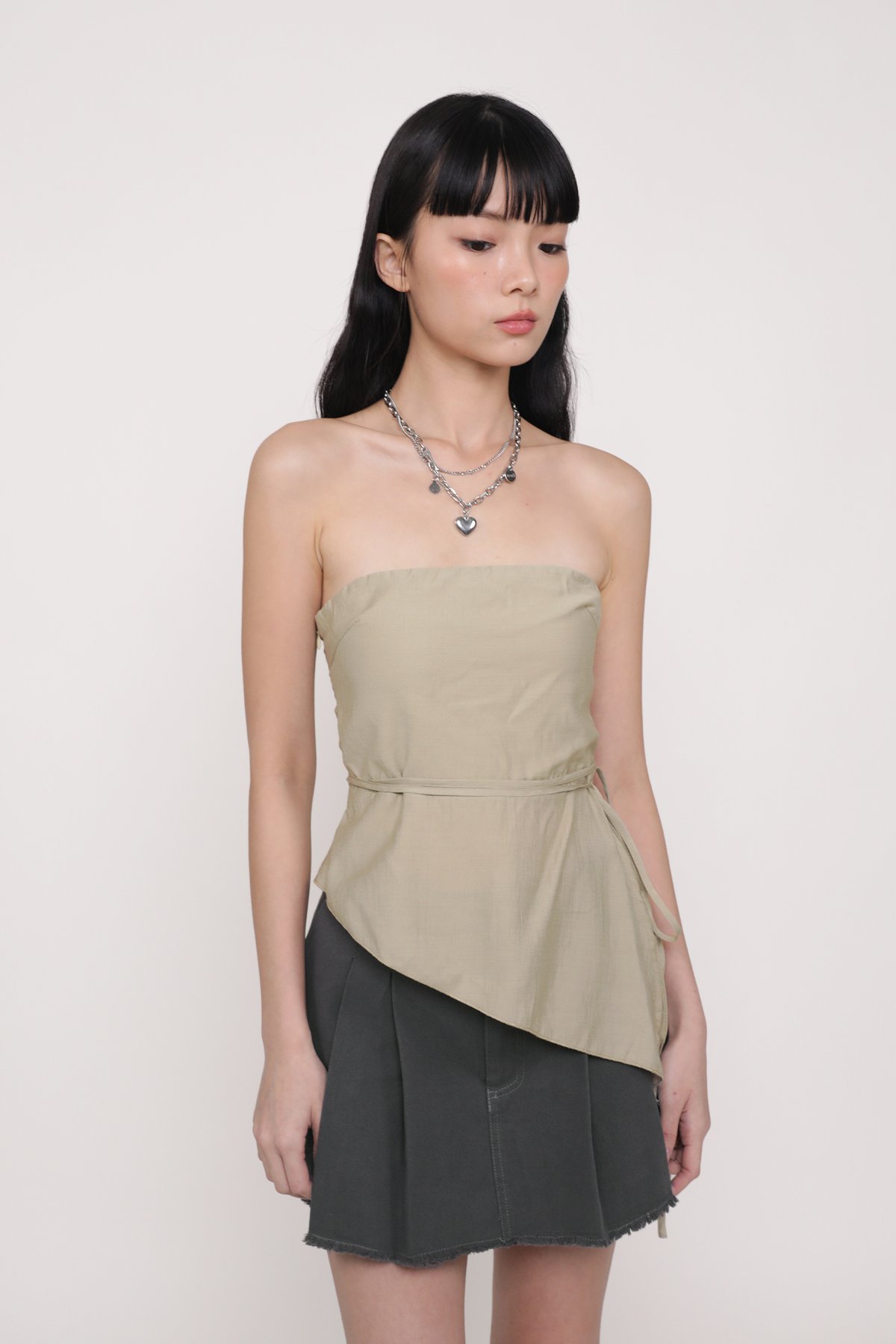 Karin Asymmetrical Tube Top (Light Khaki)