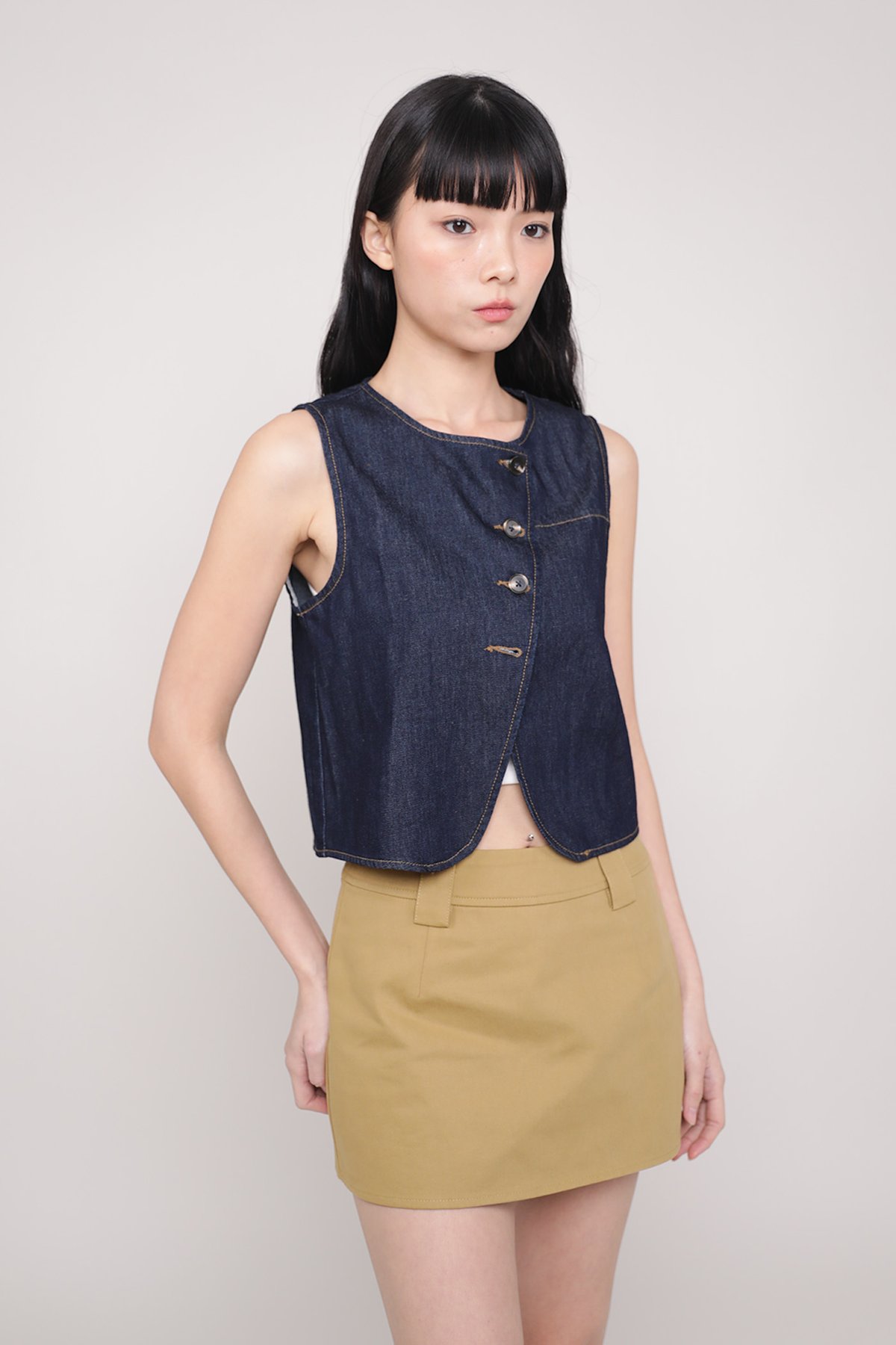 Reagan Denim Button Top (Dark Wash)