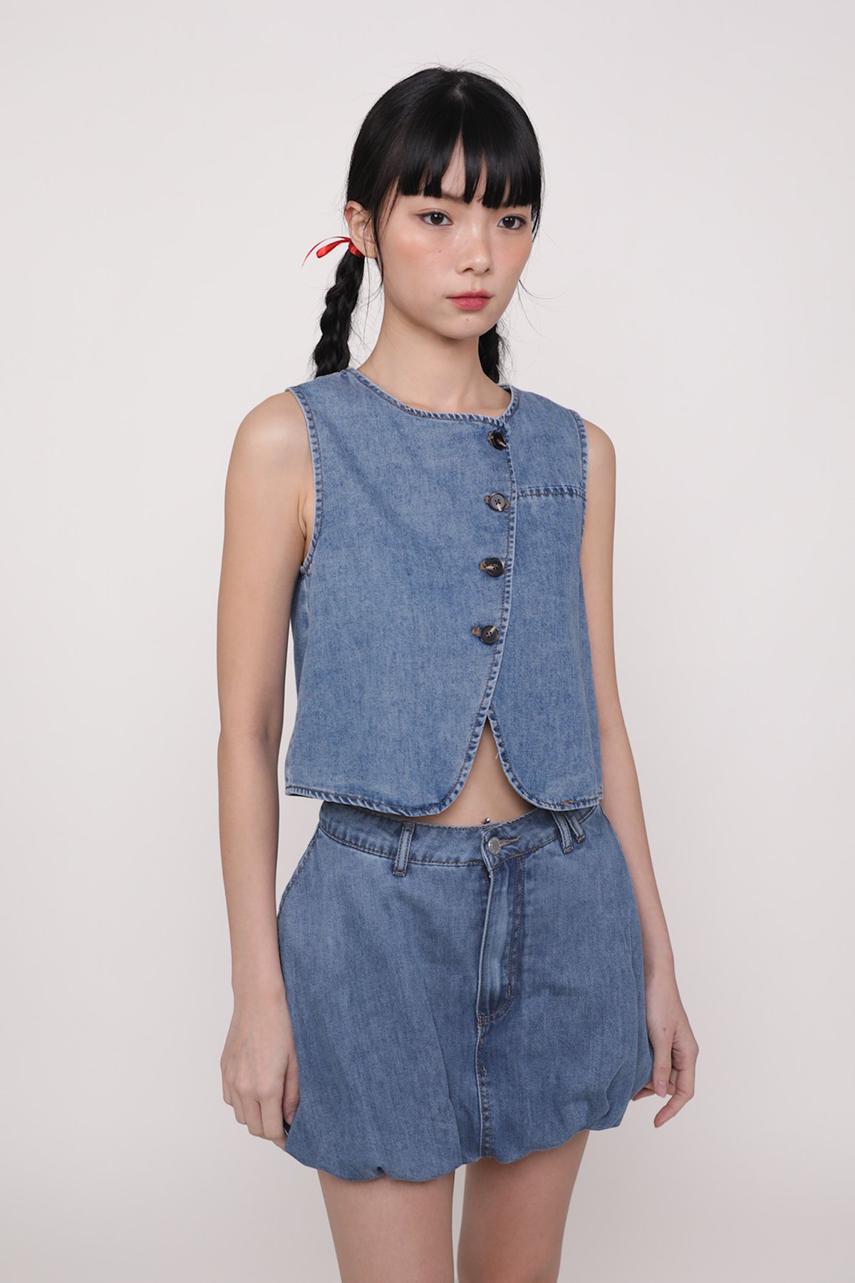 Reagan Denim Button Top (Mid Wash)