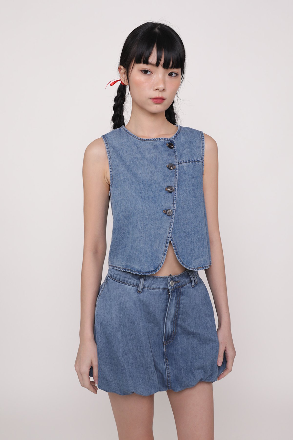 Reagan Denim Button Top (Mid Wash)