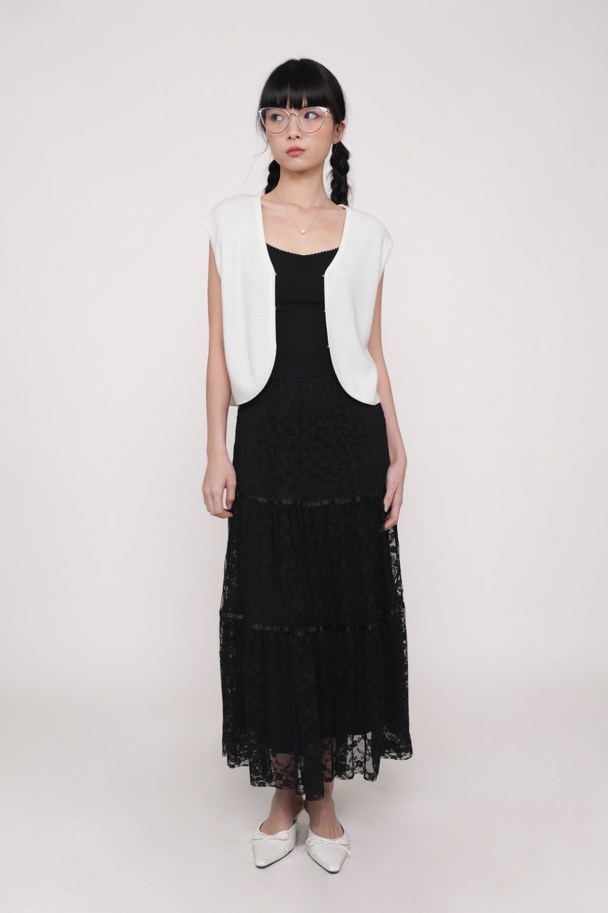 Elysia Lace Tiered Skirt (Black)