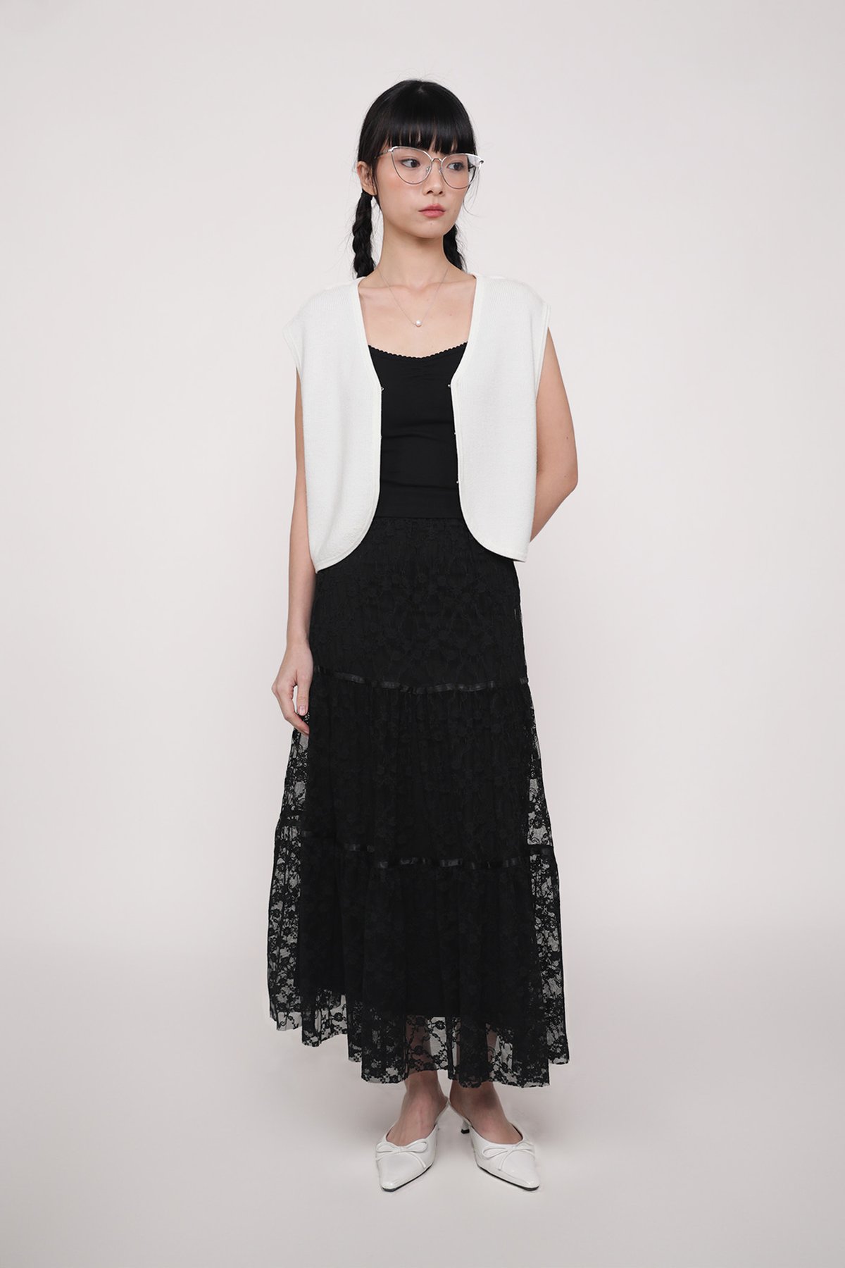 Elysia Lace Tiered Skirt (Black)