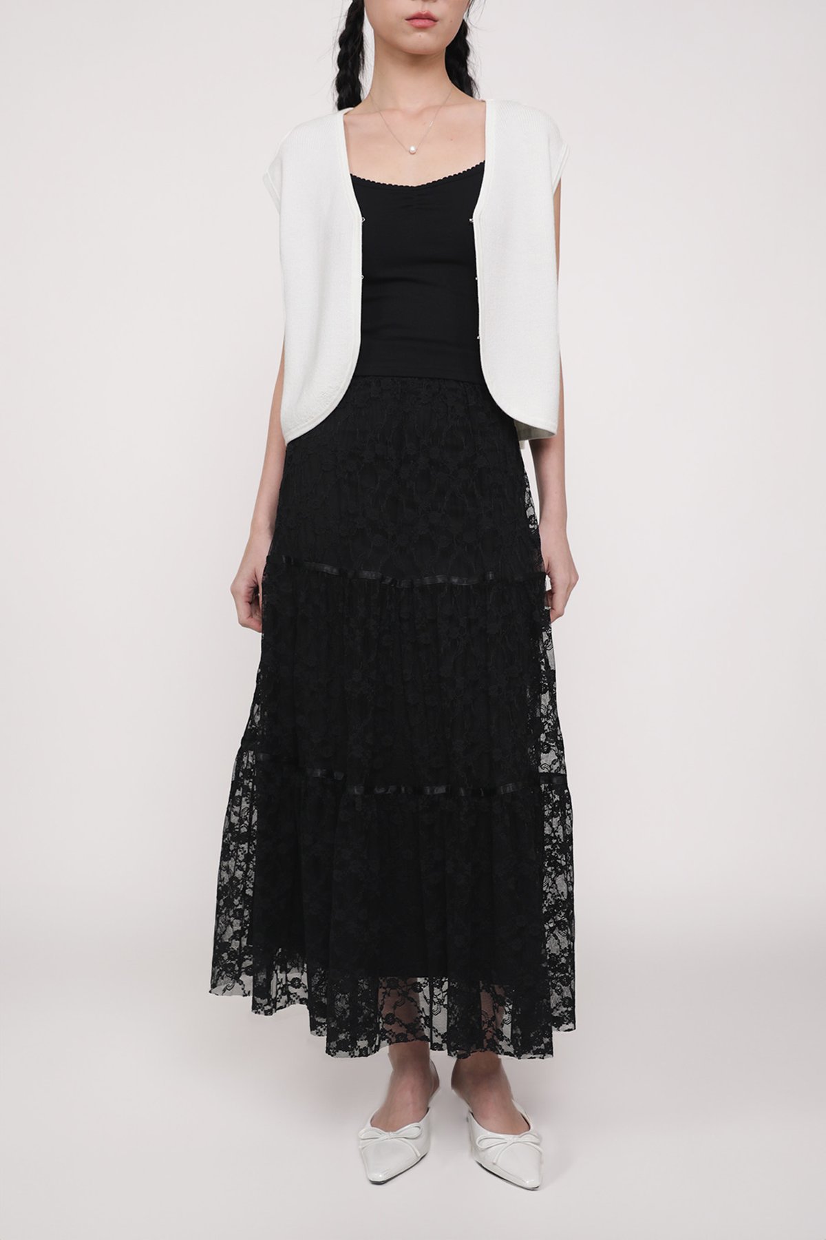 Elysia Lace Tiered Skirt (Black)