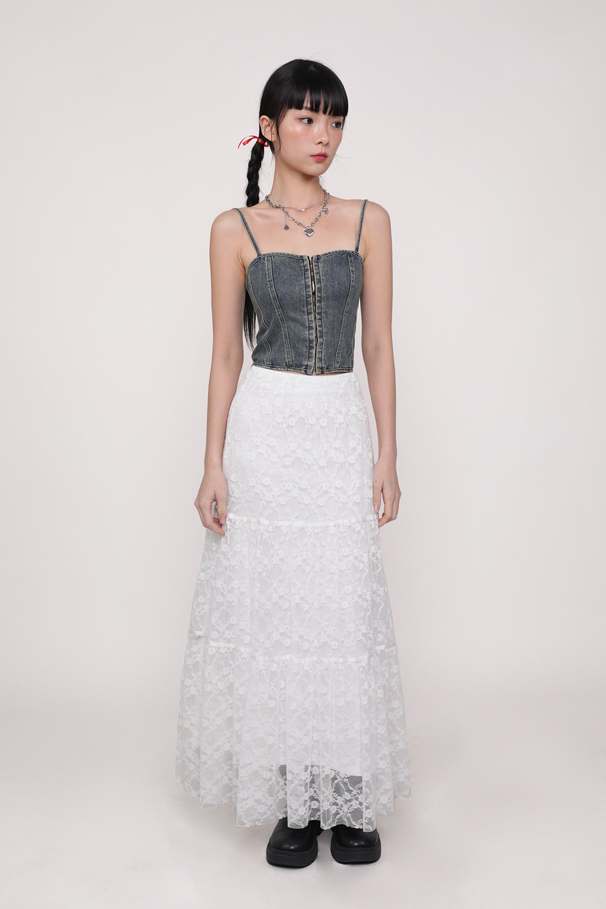 Elysia Lace Tiered Skirt (White)