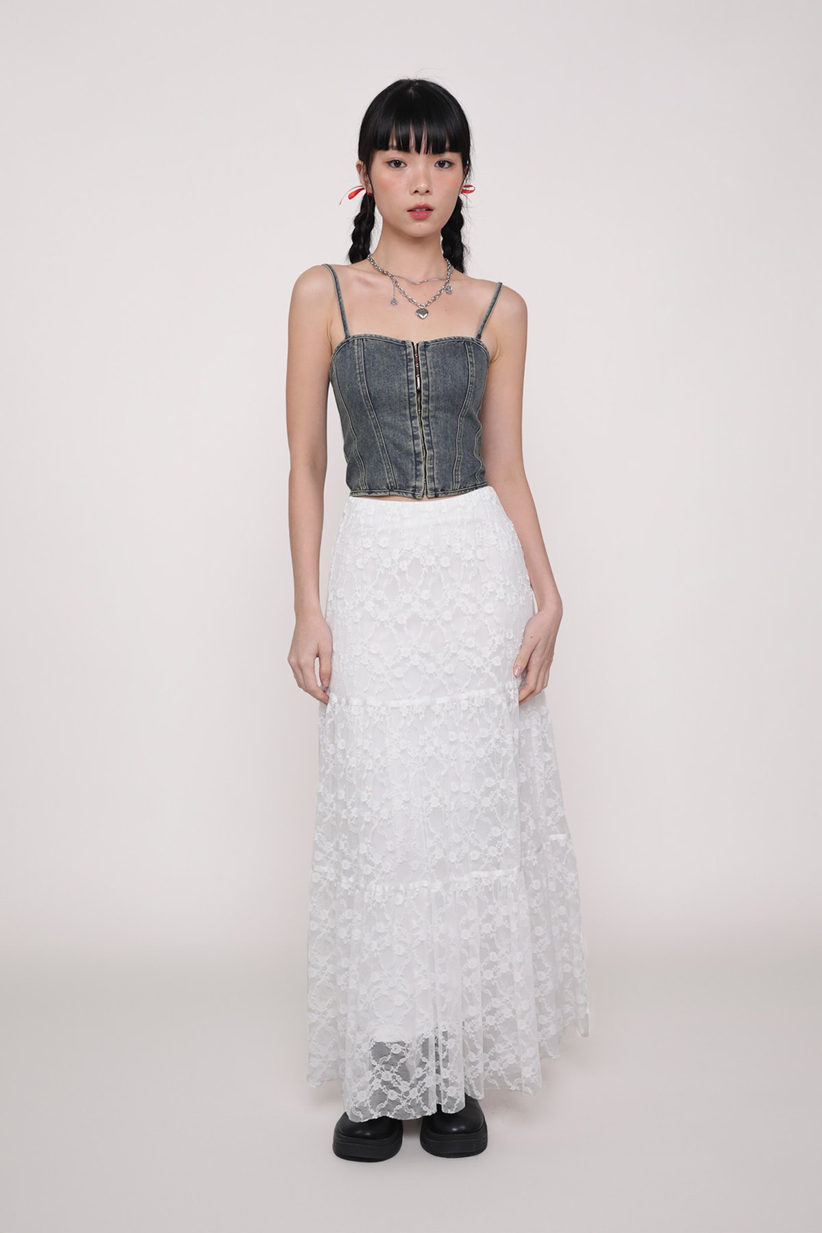 Elysia Lace Tiered Skirt (White)