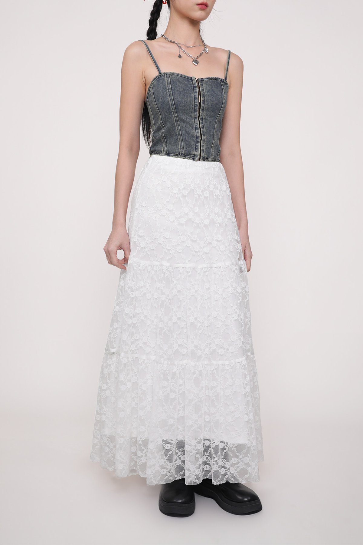 Elysia Lace Tiered Skirt (White)