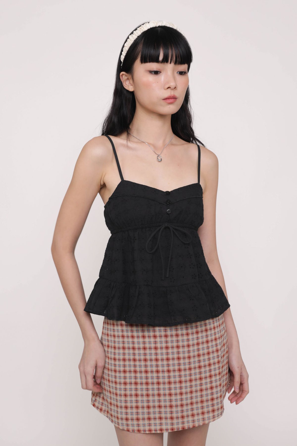 Lenora Eyelet Babydoll Top (Black)