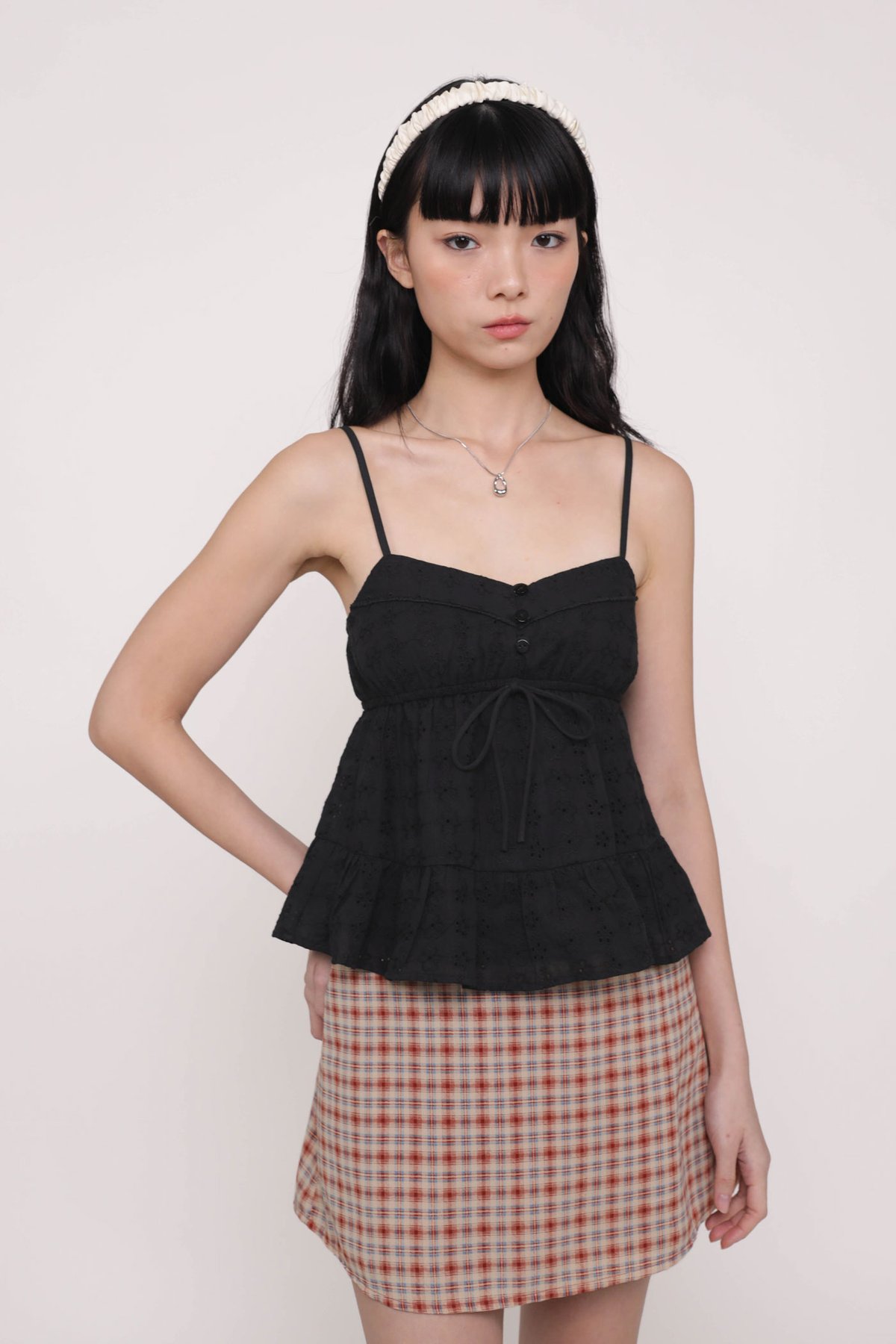 Lenora Eyelet Babydoll Top (Black)