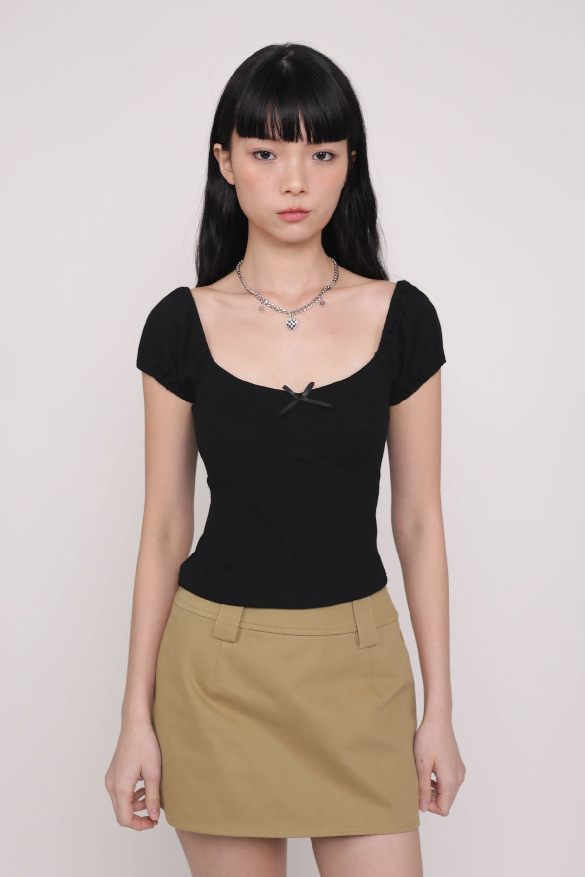 Alanis Ribbon Sleeve Padded Top (Black)